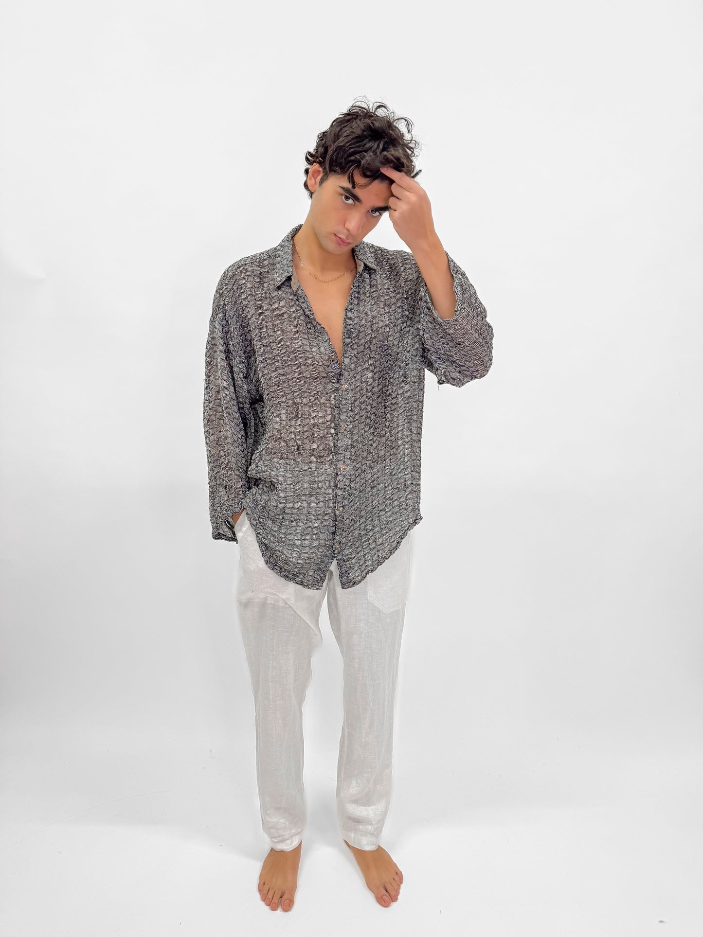 CAMICIA IN LINO GREZZO MADE IN ITALY MODA MARE POSITANO