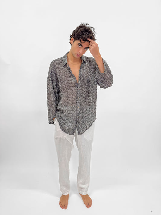 CAMICIA IN LINO GREZZO MADE IN ITALY MODA MARE POSITANO