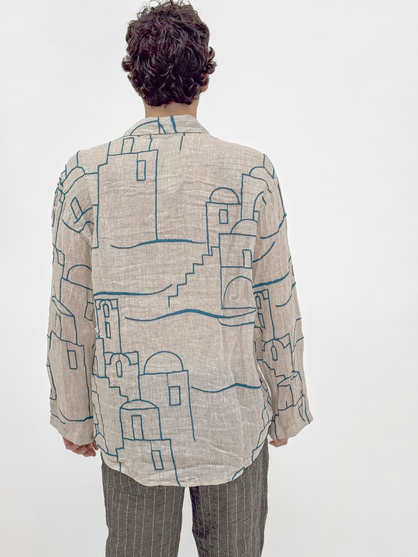 CAMICIA POSITANO OUTLINE EMBROIDERED PATTERN IN 100% LINEN