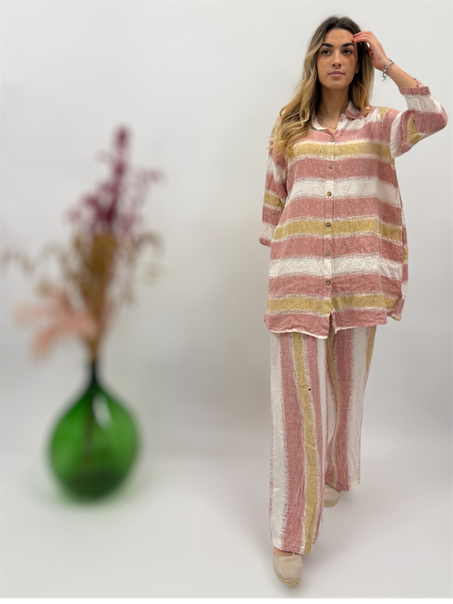 COMPLETE ORANGE LINEN BEACH FASHION POSITANO MADE IN ITALY