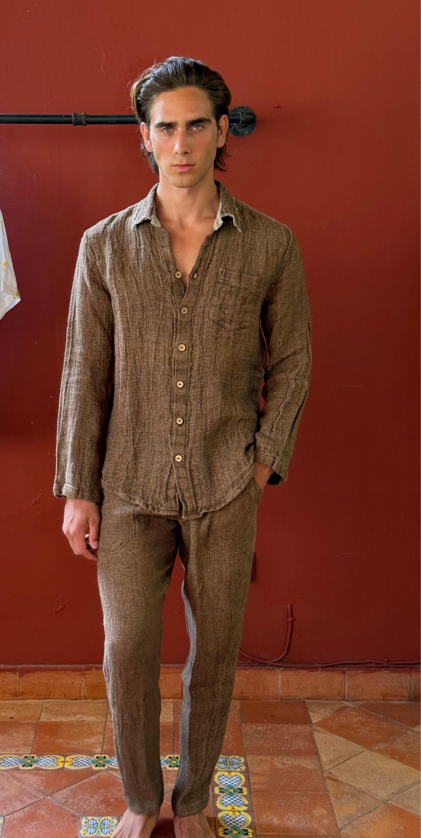 SET CAMICIA E PANTALONE PORTO IN TABACCO COLOUR