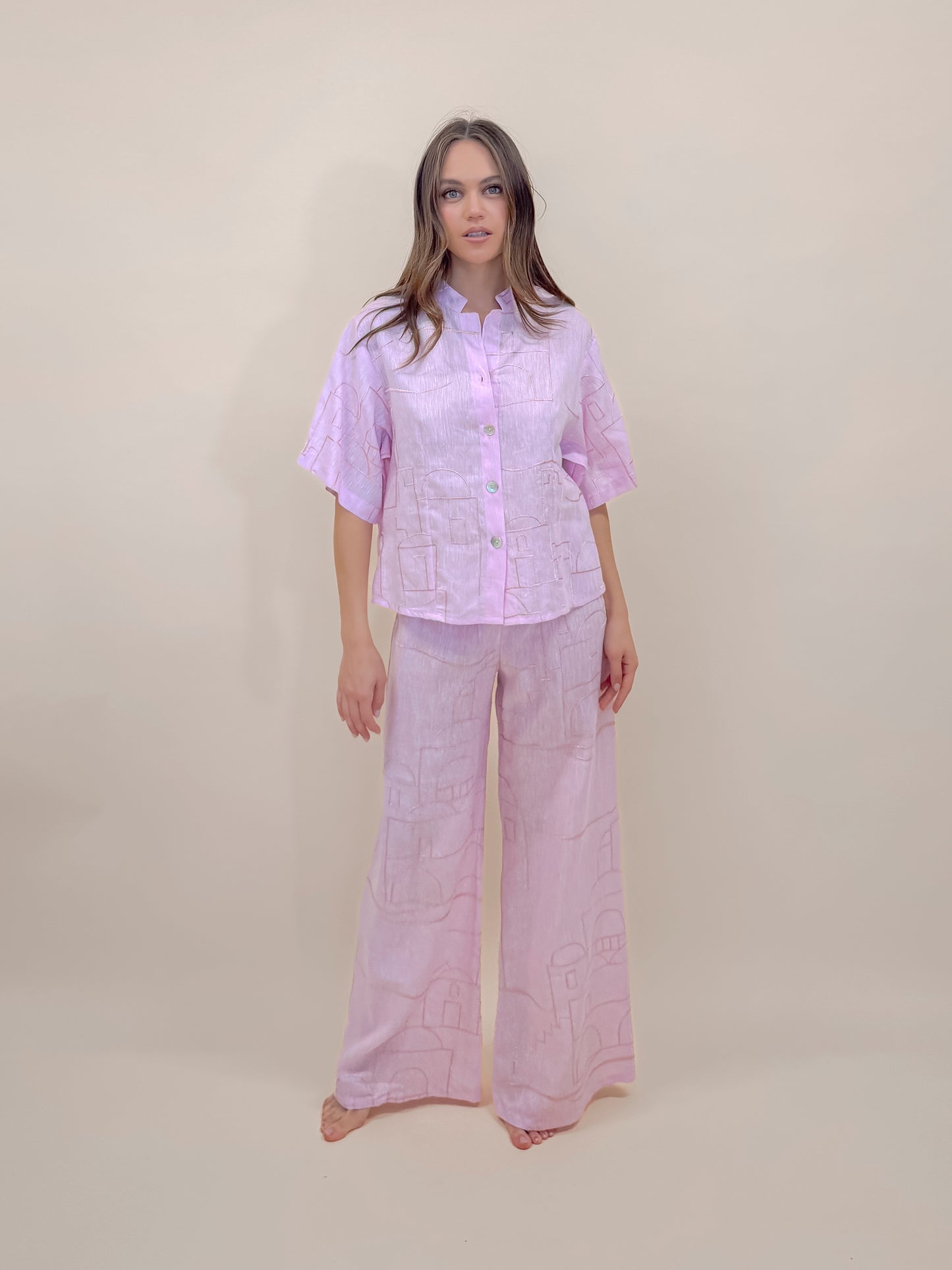 SHIRT IN LINO RICAMATO MODA MARE POSITANO MADE IN ITALY