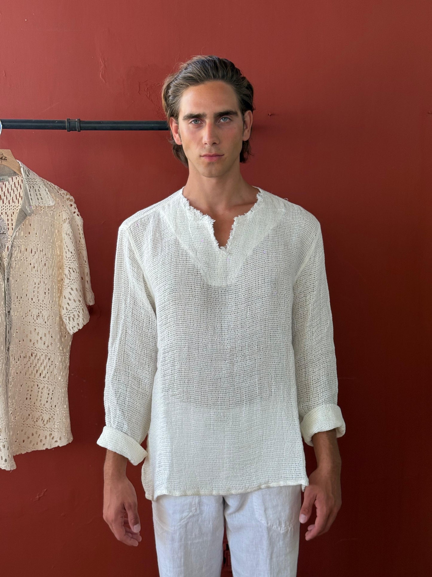 CASACCA SPARTA RETE di LINO AVORIO MADE IN POSITANO