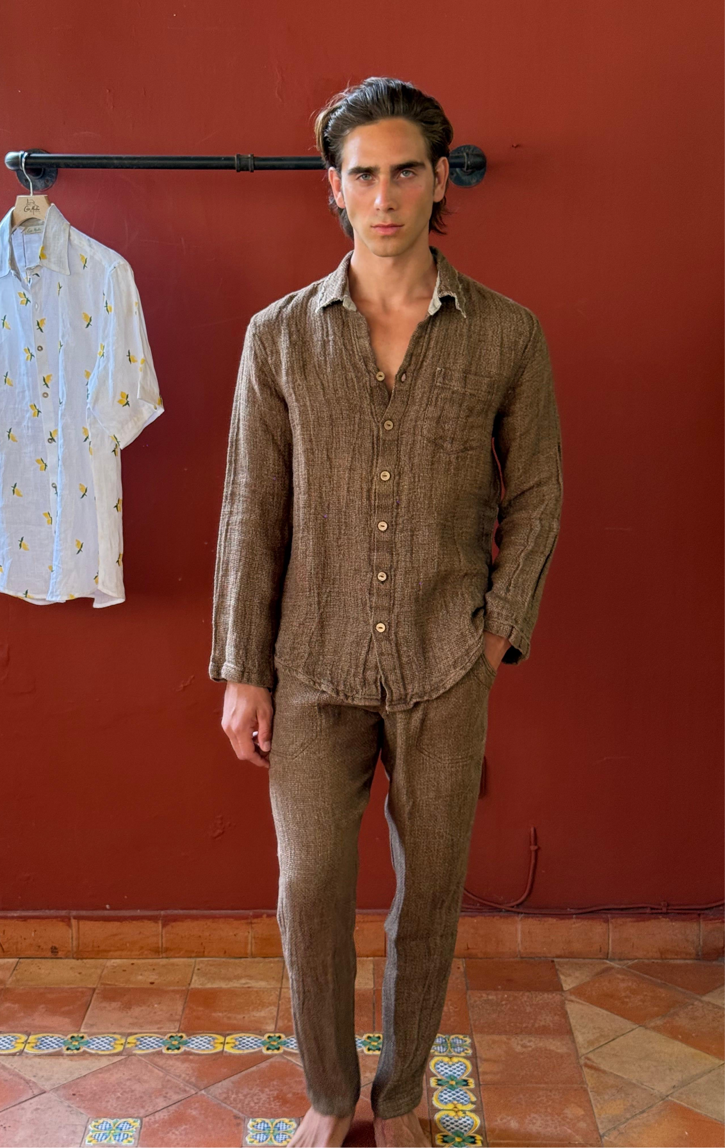 SET CAMICIA E PANTALONE PORTO IN TABACCO COLOUR