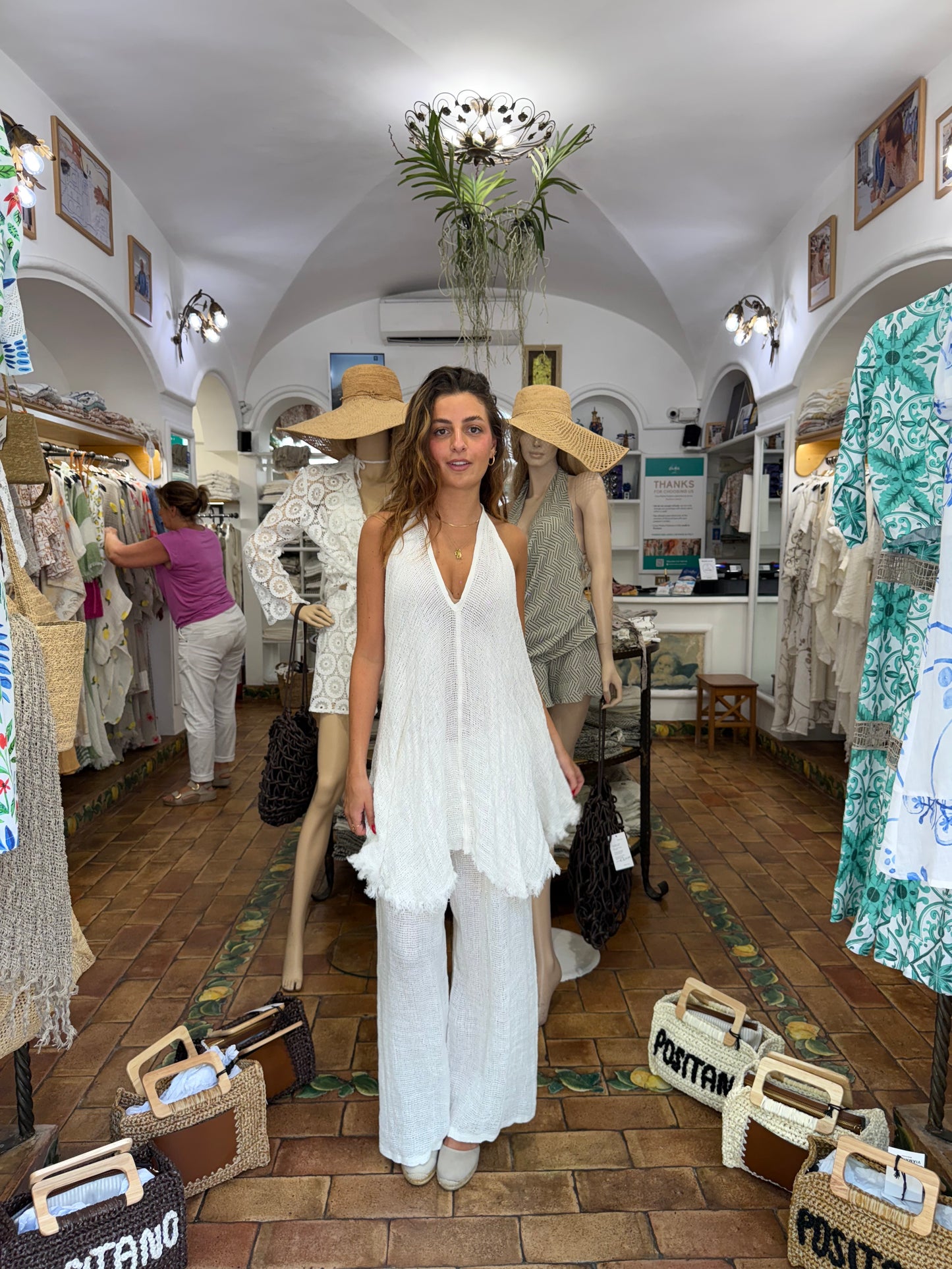 SET TOP E PANTALONE IN RETE DI LINO 100% made in Positano