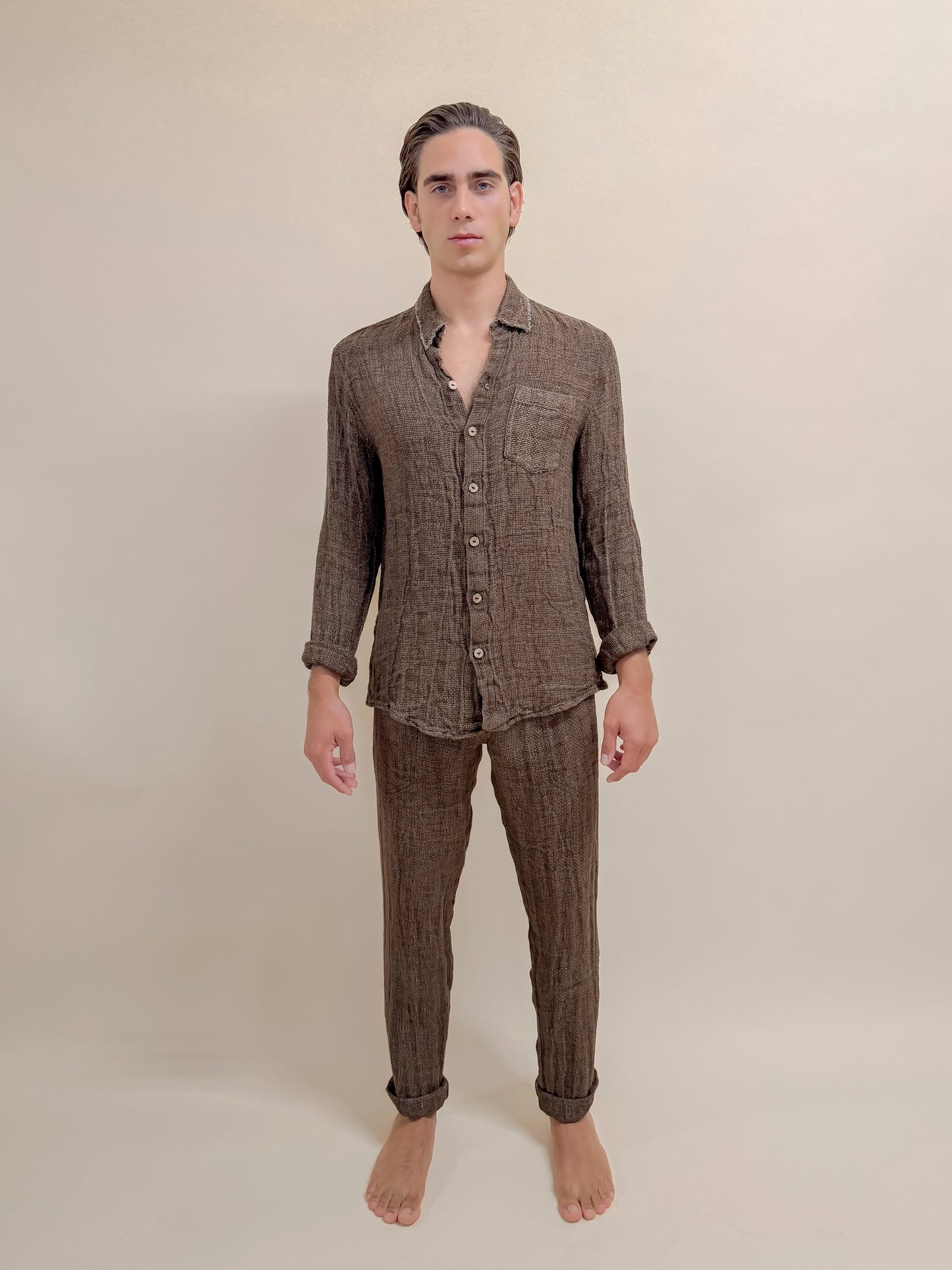 SET CAMICIA E PANTALONE PORTO BROWN FULL BUTTONS