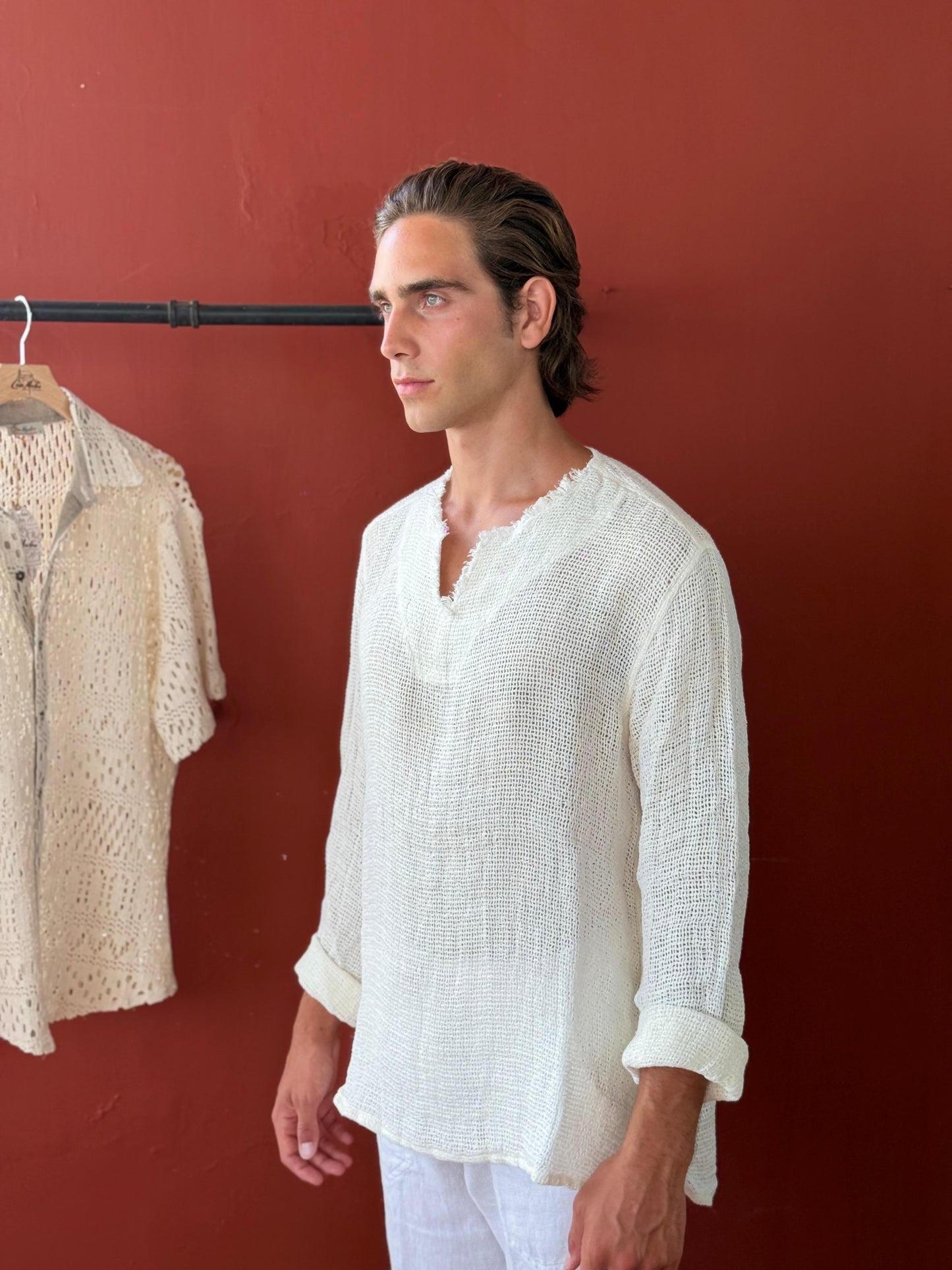 CASACCA SPARTA RETE di LINO AVORIO MADE IN POSITANO