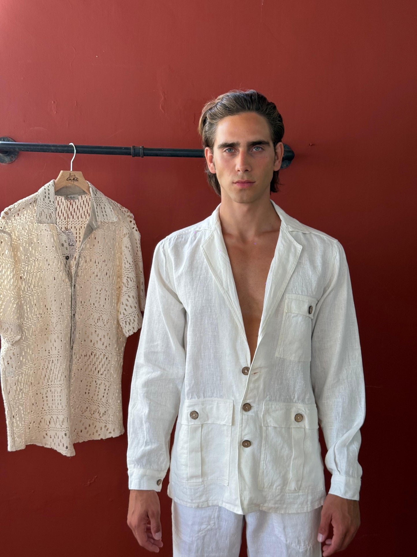 GIACCA CAMICIA IN PURO LINO AVORIO