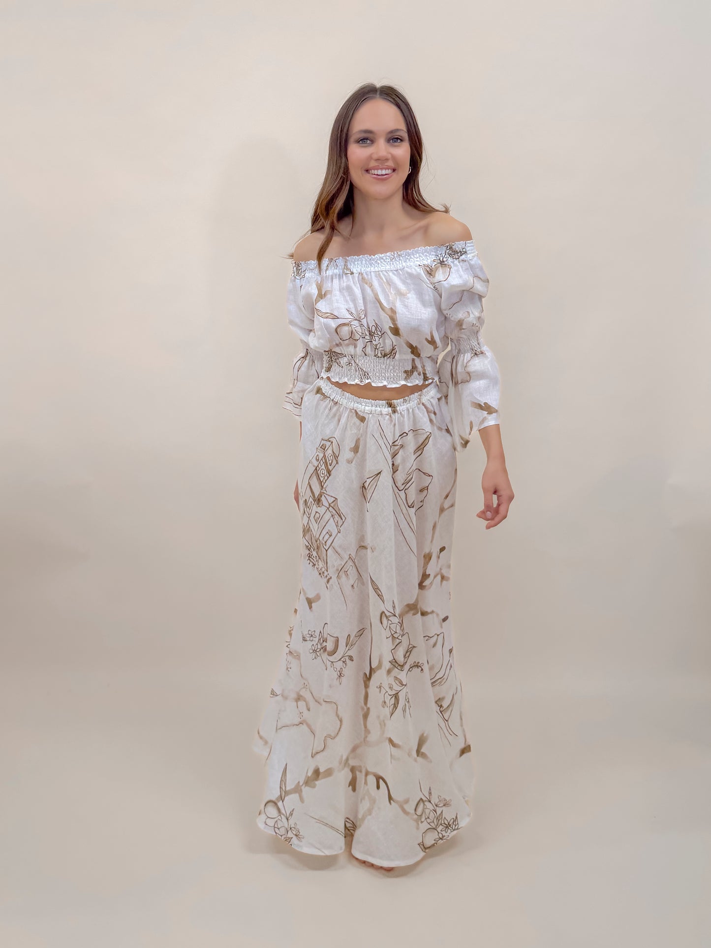 SET GONNA E TOP STAMPA SOUVENIR, LINO MODA MARE POSITANO MADE IN ITALY