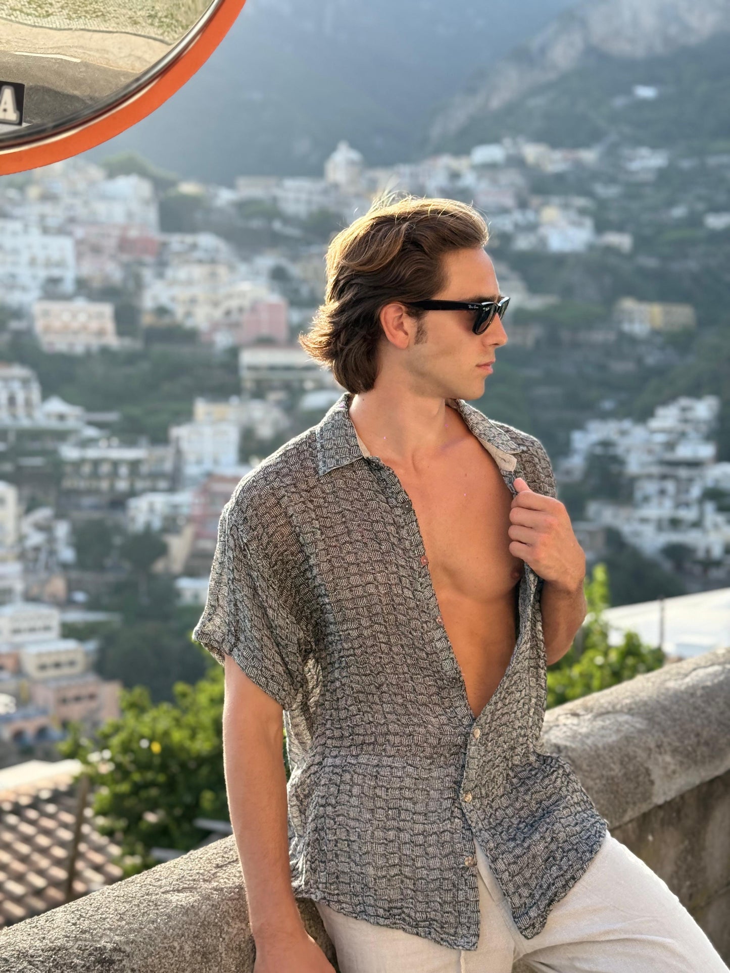CAMICIA MEZZA MANICA IN GARZA DI LINO