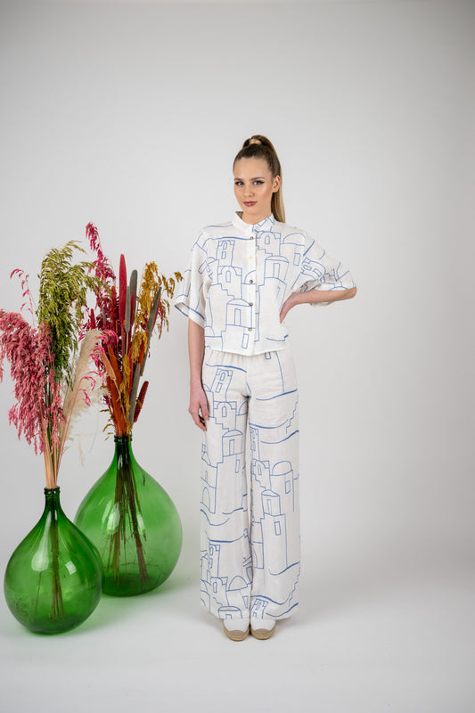 COMPLETO IN LINO RICAMATO MODA MARE POSITANO MADE IN ITALY