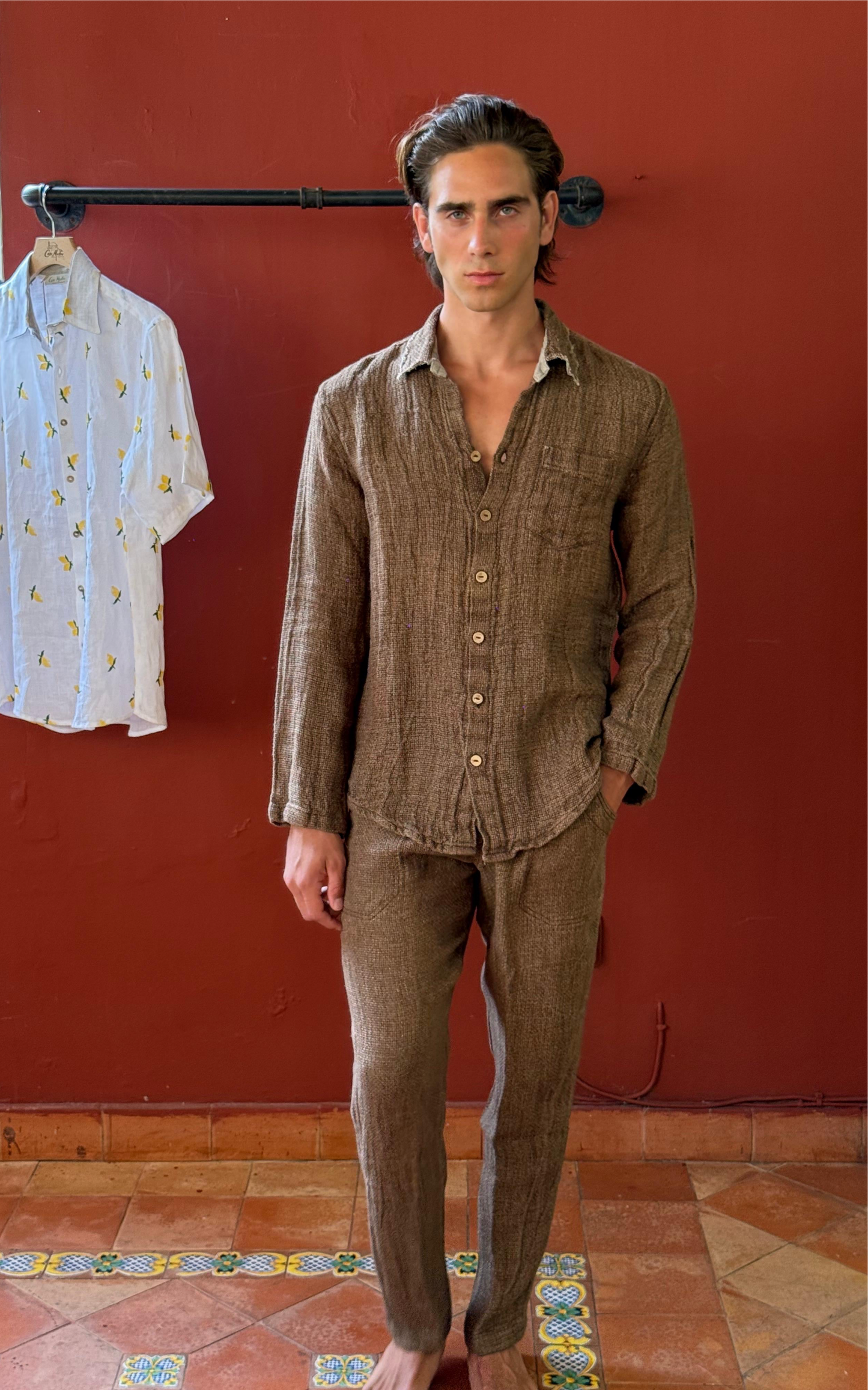 SET CAMICIA E PANTALONE PORTO IN TABACCO COLOUR