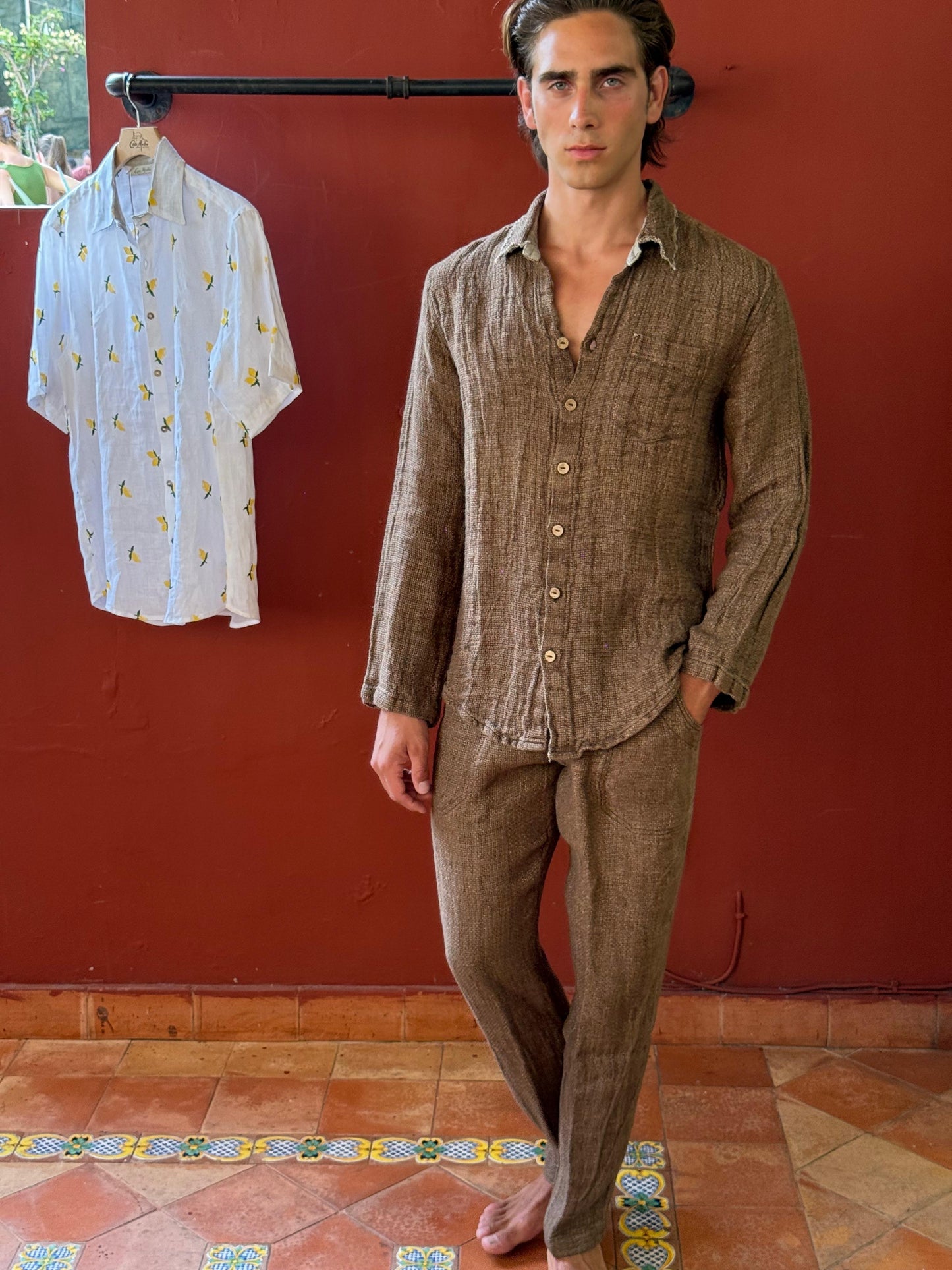 SET CAMICIA E PANTALONE PORTO IN TABACCO COLOUR