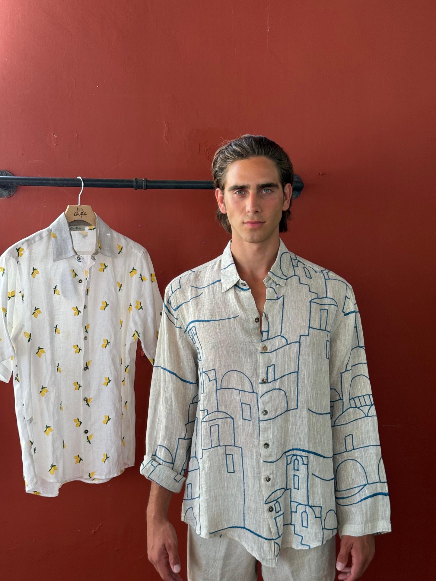 CAMICIA RICAMO POSITANO OUTLINE HOUSES EMBROIDERED