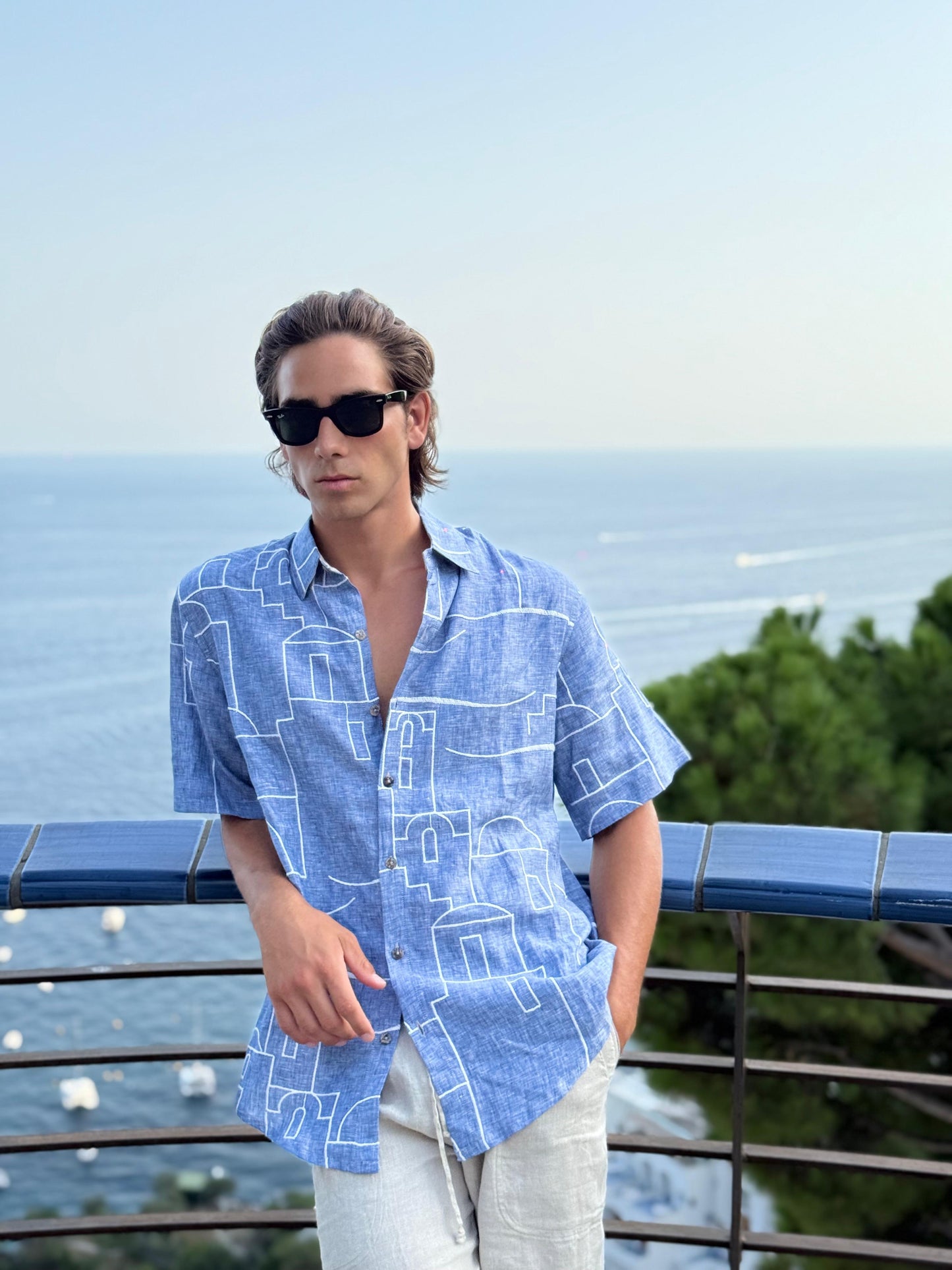 CAMICIA MEZZA MENICA POSITANO PATTERN EMBROIDERED OUTLINE