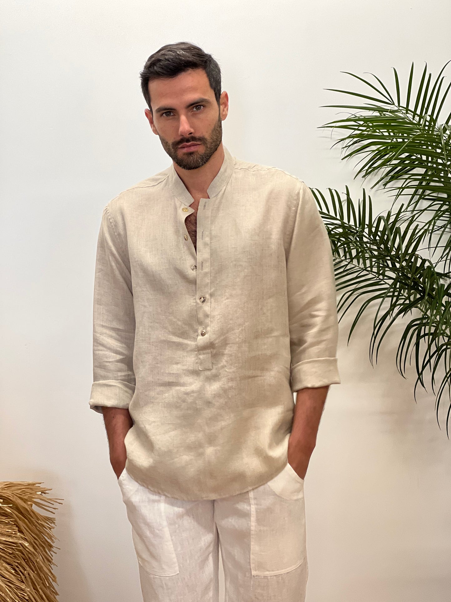 ECRU LINEN SHIRT FASHION BEACH POSITANO