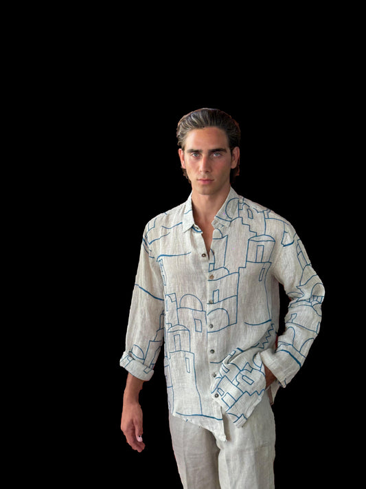 CAMICIA RICAMO POSITANO OUTLINE HOUSES EMBROIDERED