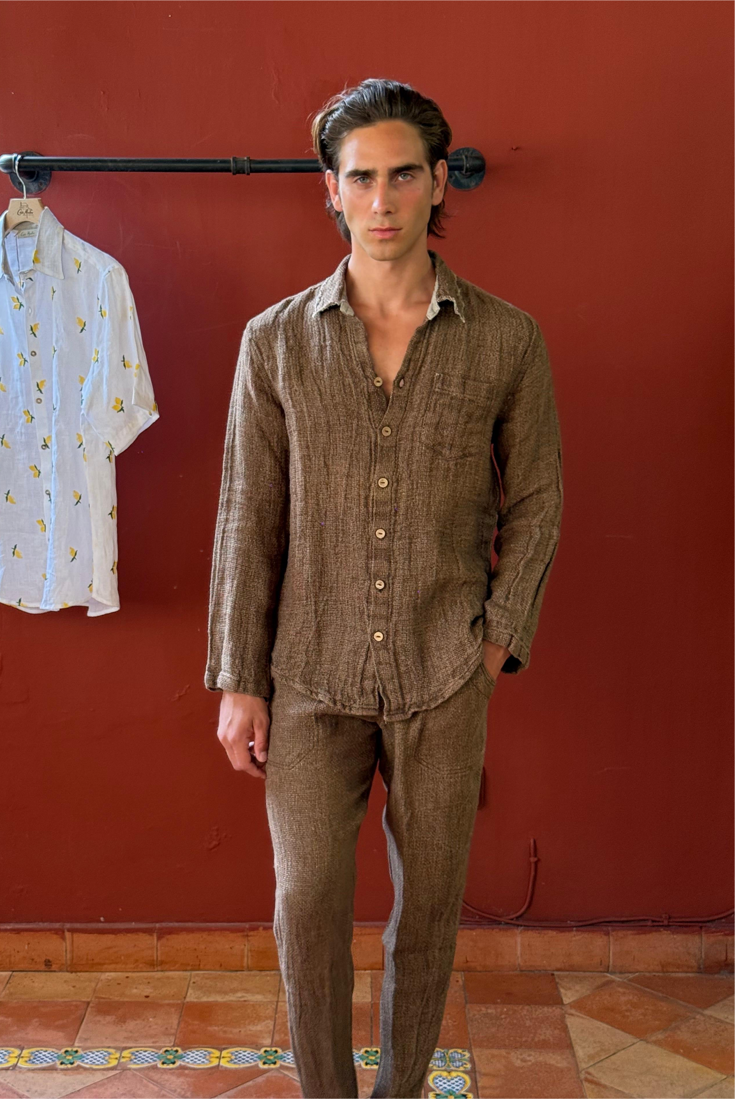 SET CAMICIA E PANTALONE PORTO IN TABACCO COLOUR