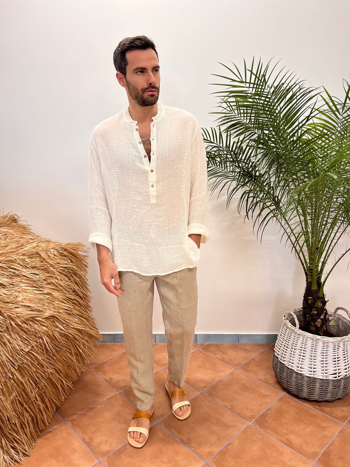 CASACCA CAMICIA IN PURO LINO MADE IN POSITANO ITALY
