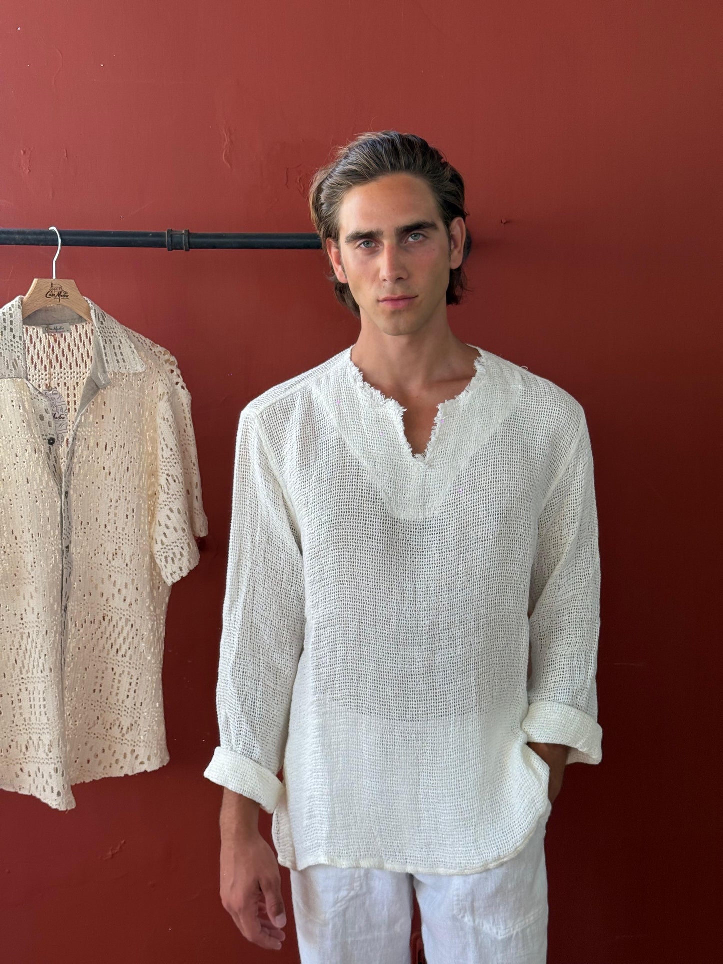 CASACCA SPARTA RETE di LINO AVORIO MADE IN POSITANO