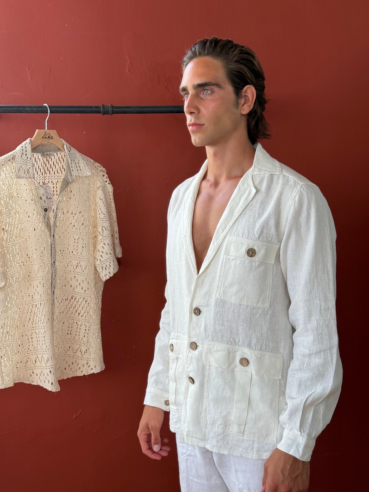 GIACCA CAMICIA IN PURO LINO AVORIO