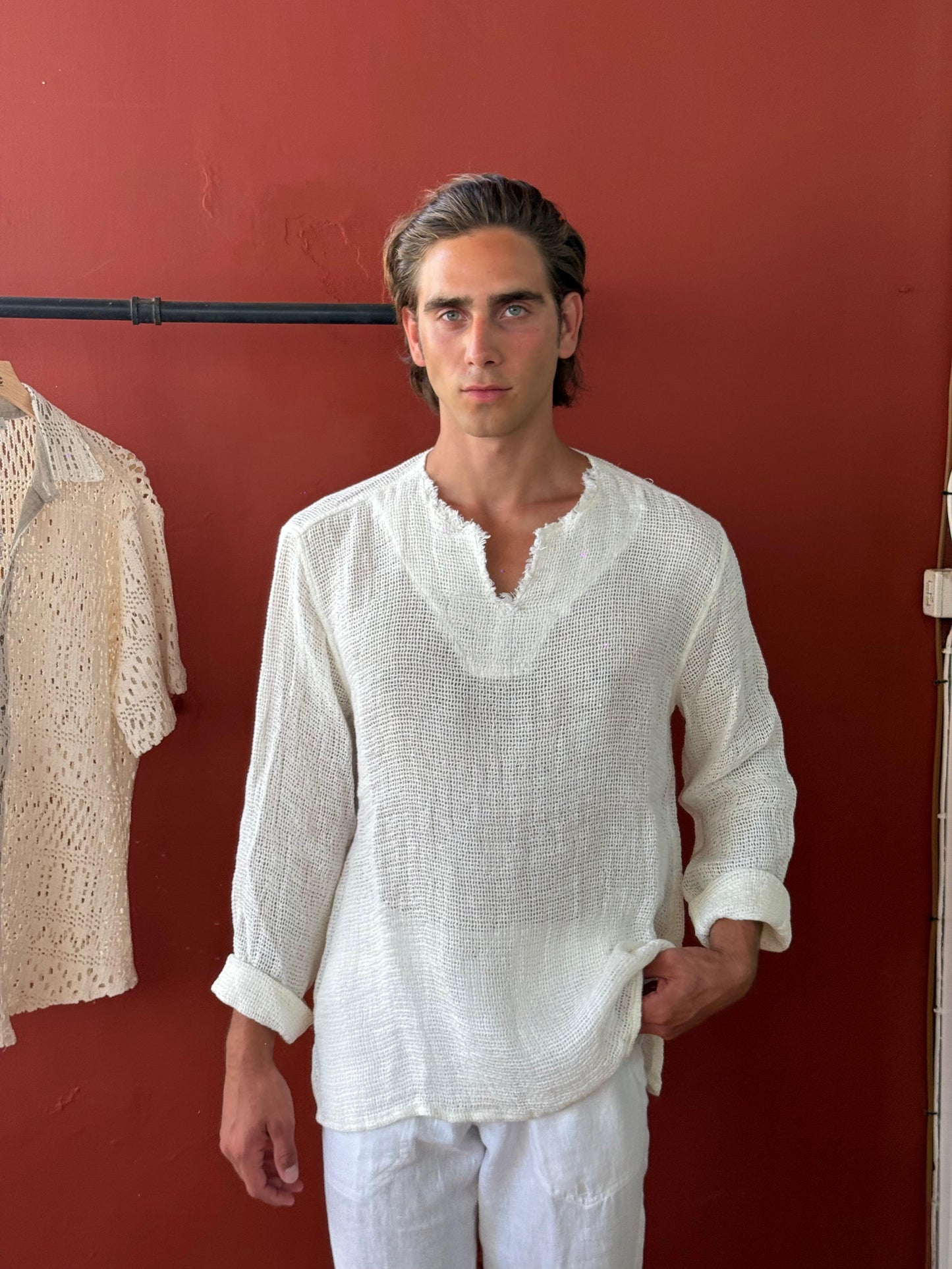 CASACCA SPARTA RETE di LINO AVORIO MADE IN POSITANO