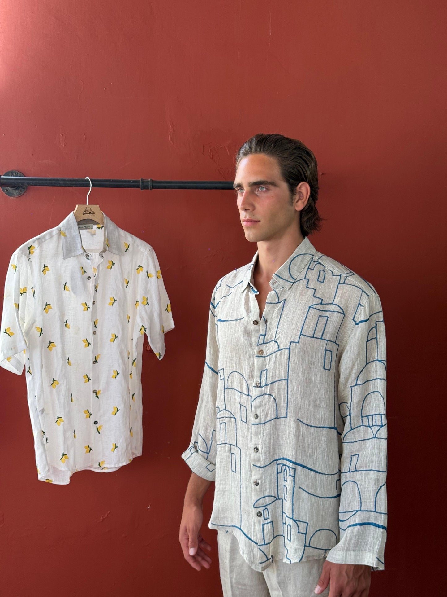 CAMICIA RICAMO POSITANO OUTLINE HOUSES EMBROIDERED
