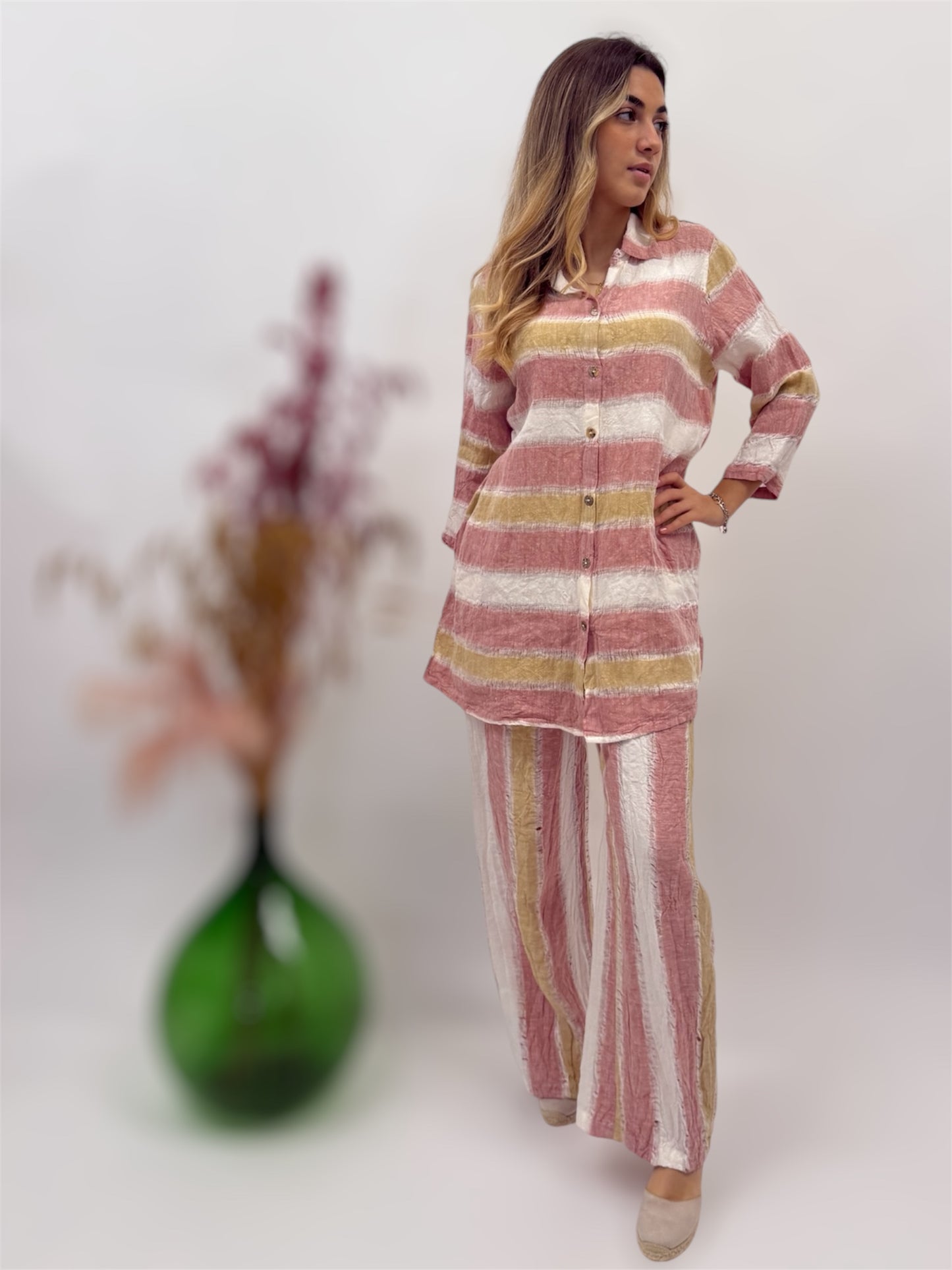COMPLETE ORANGE LINEN BEACH FASHION POSITANO MADE IN ITALY