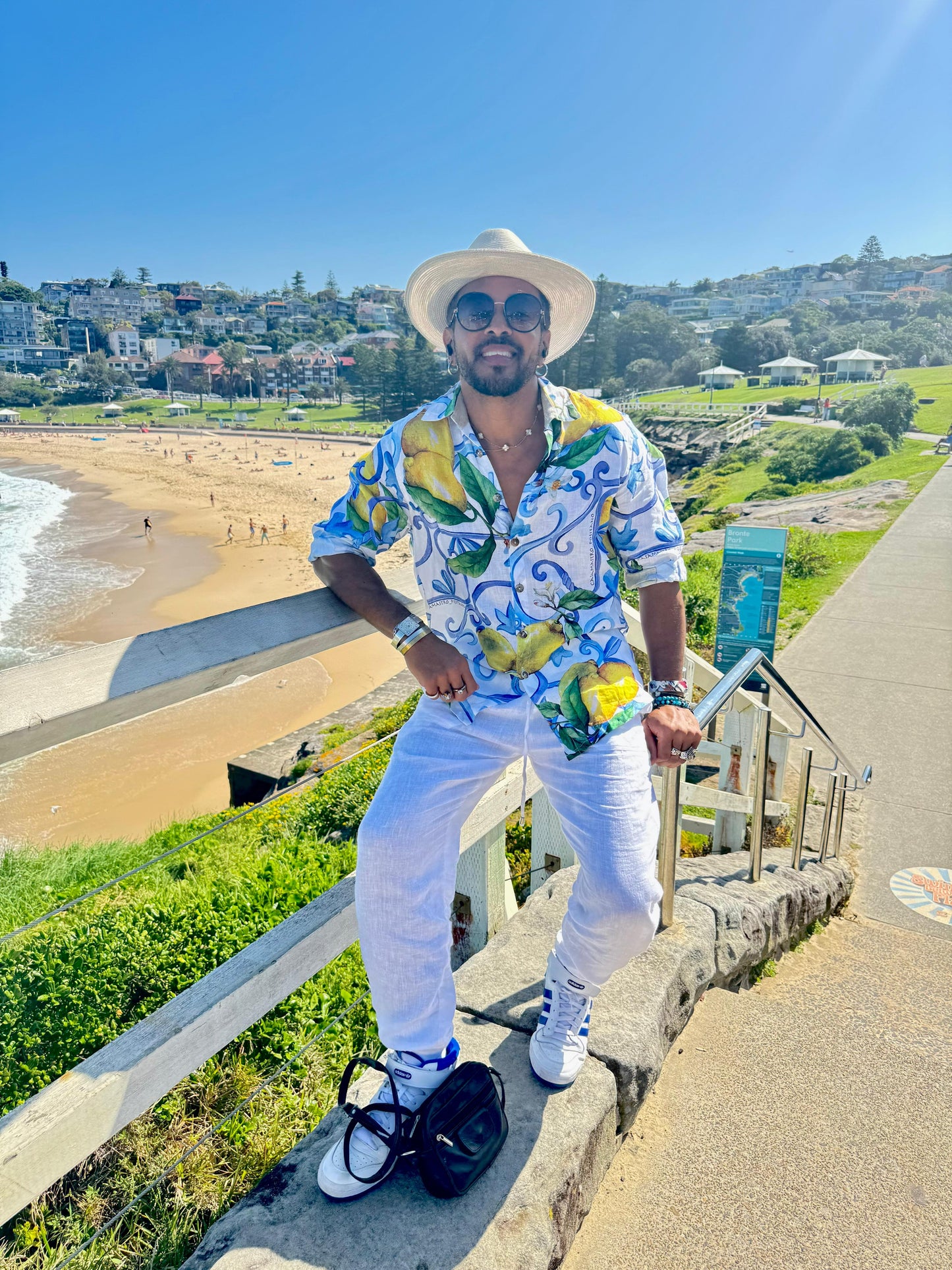 LINEN SHIRT FOR MEN WITH MAJOLICA AND LEMONS PRINT MADE IN POSITANO
