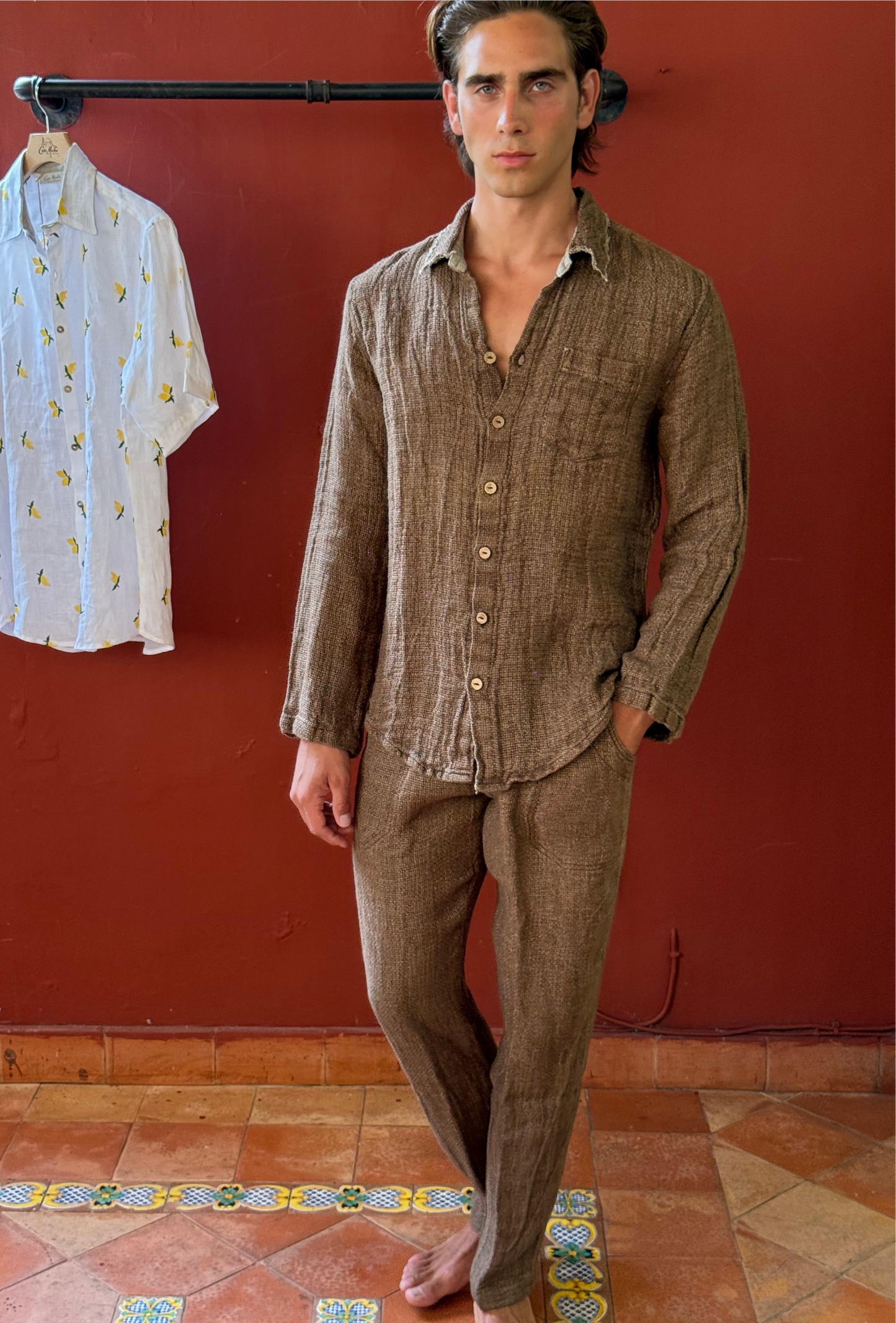 SET CAMICIA E PANTALONE PORTO IN TABACCO COLOUR