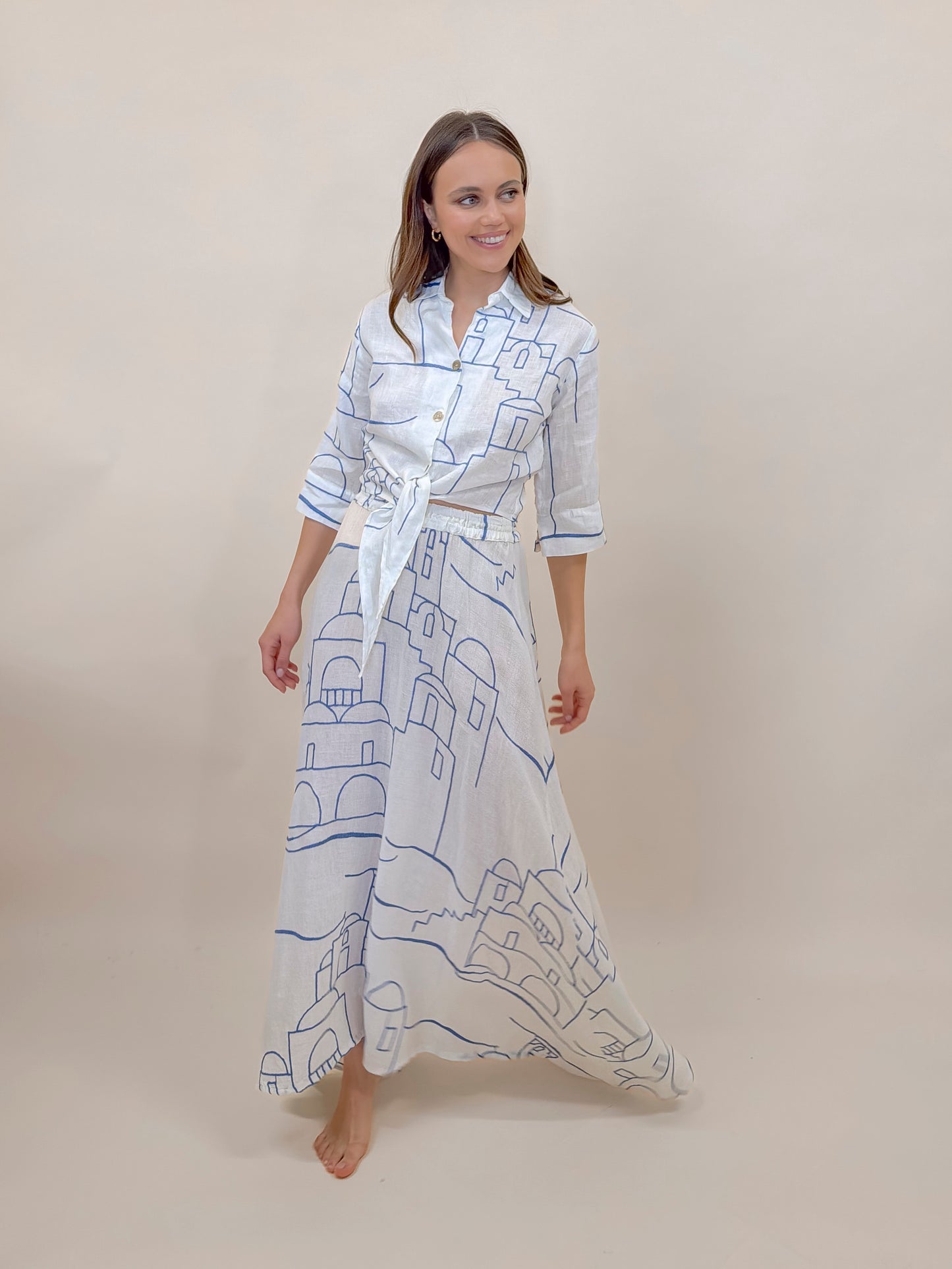 SET GONNA E CAMICIA SOFIA RICAMATO MODA MARE POSITANO MADE IN ITALY