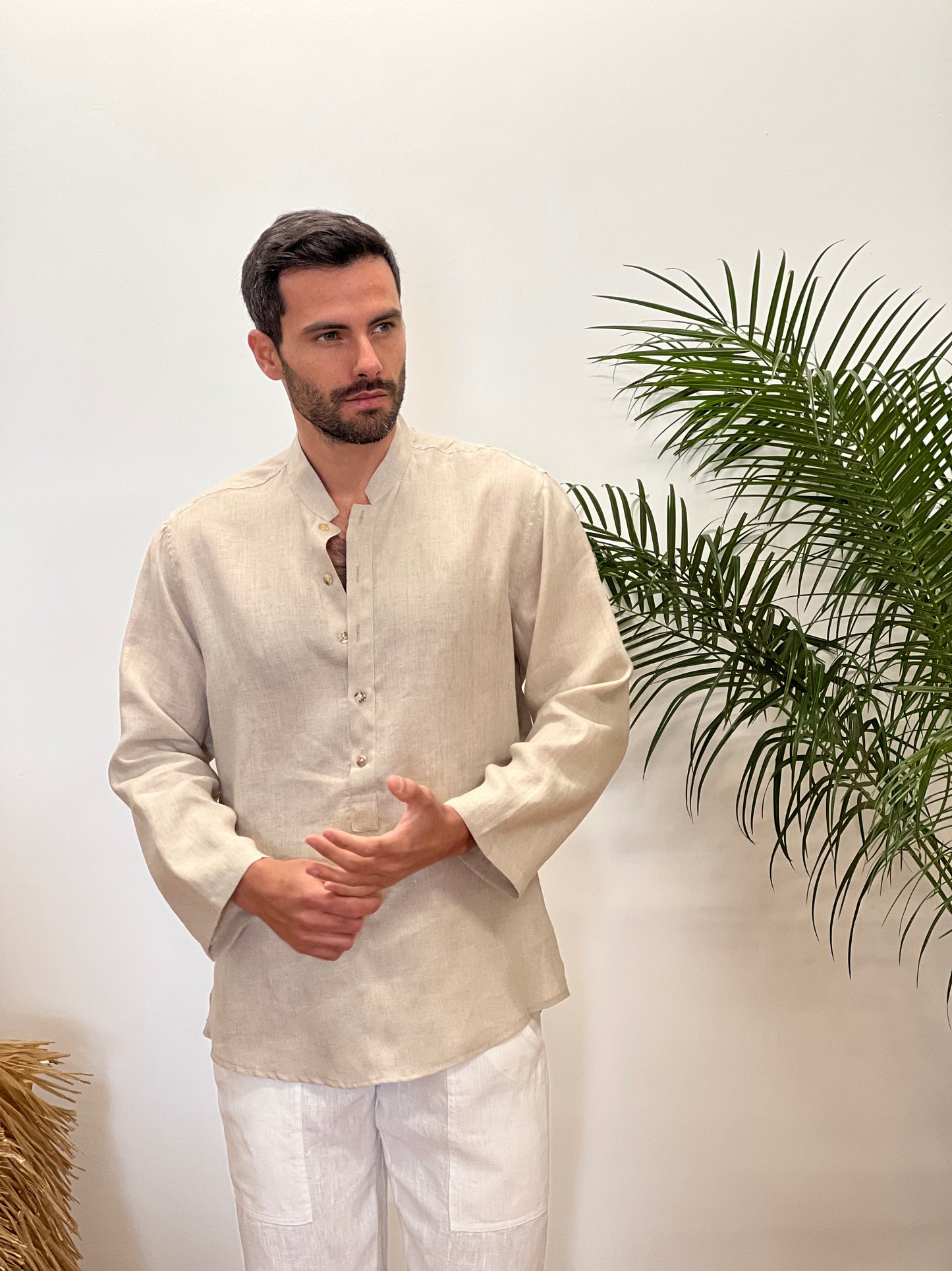 ECRU LINEN SHIRT FASHION BEACH POSITANO