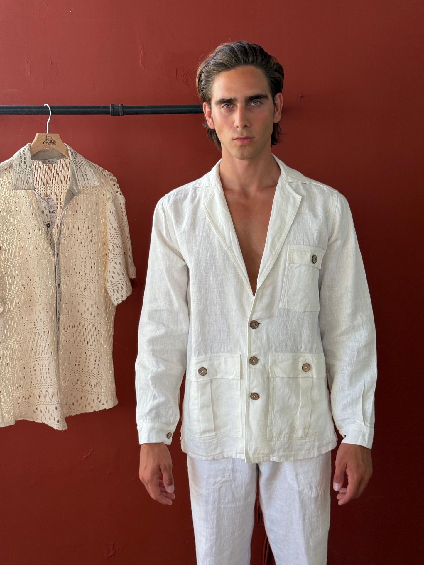 GIACCA CAMICIA IN PURO LINO AVORIO