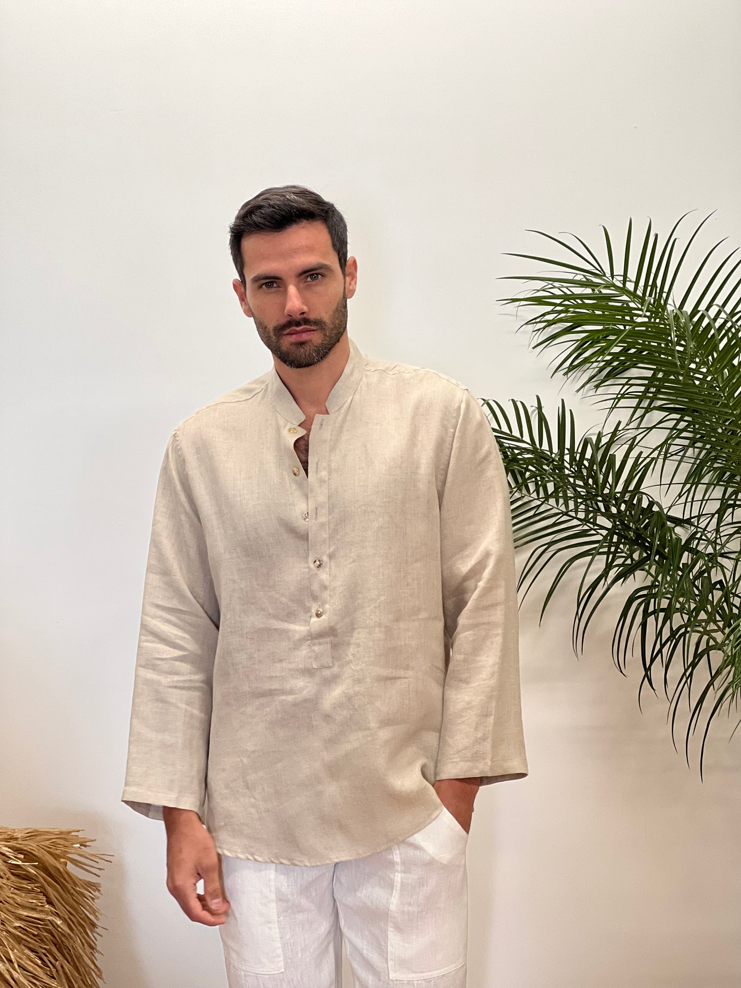 ECRU LINEN SHIRT FASHION BEACH POSITANO