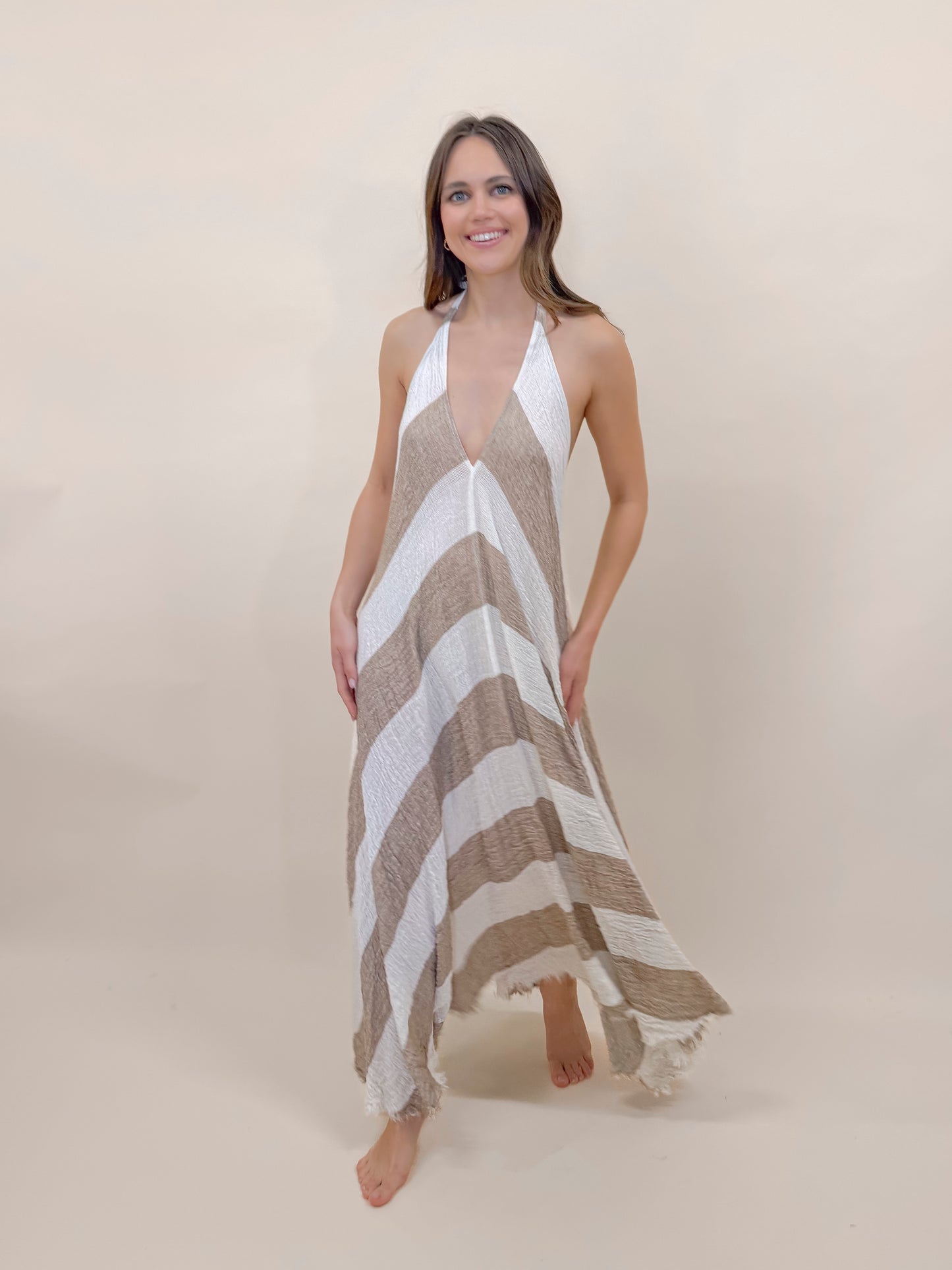 ABITO LINO, RIGONE BROWN