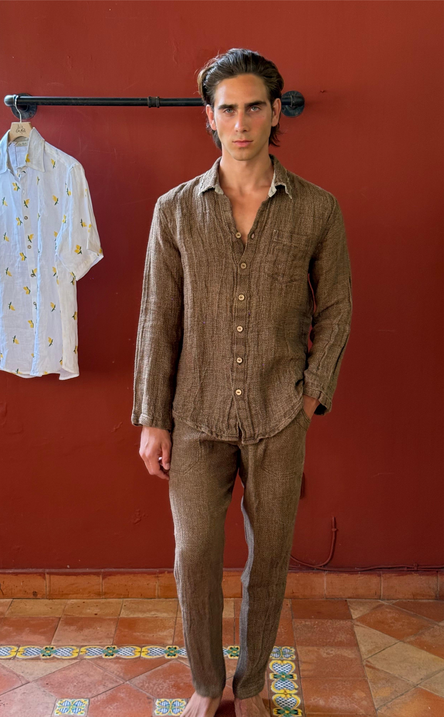 SET CAMICIA E PANTALONE PORTO IN TABACCO COLOUR