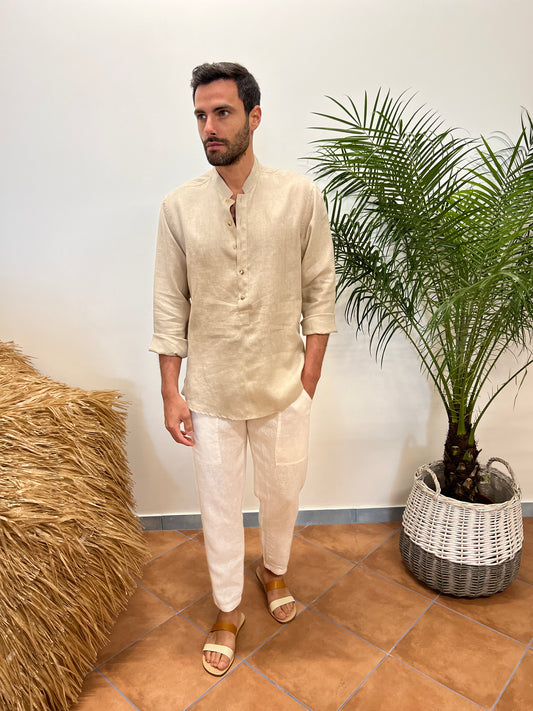 ECRU LINEN SHIRT FASHION BEACH POSITANO
