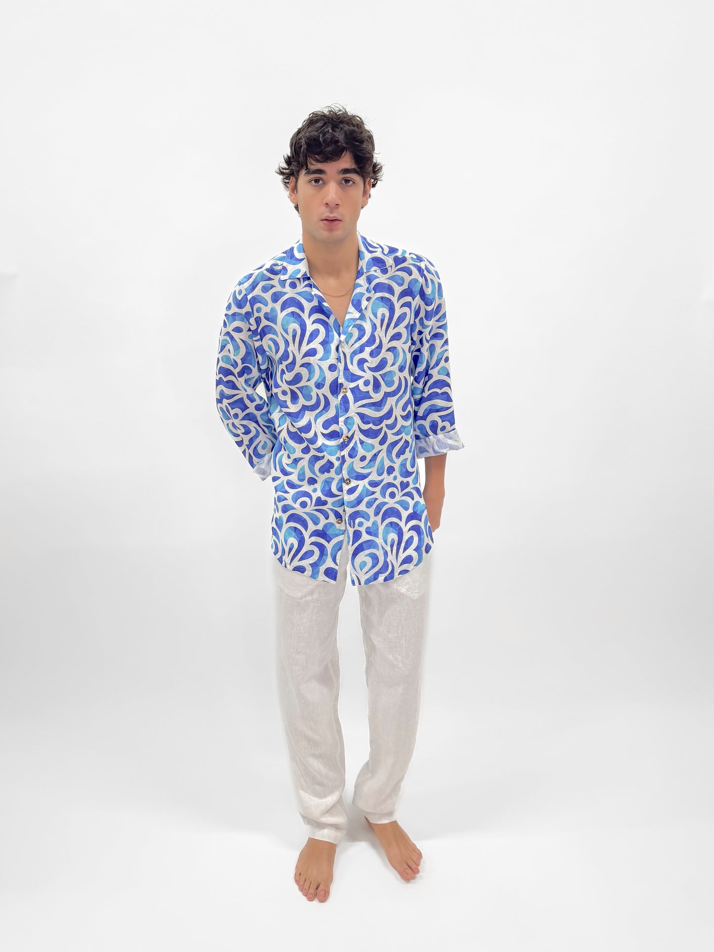 PRINTED LINEN SHIRT JACKET MADE IN ITALY POSITANO BEACH FASHION
