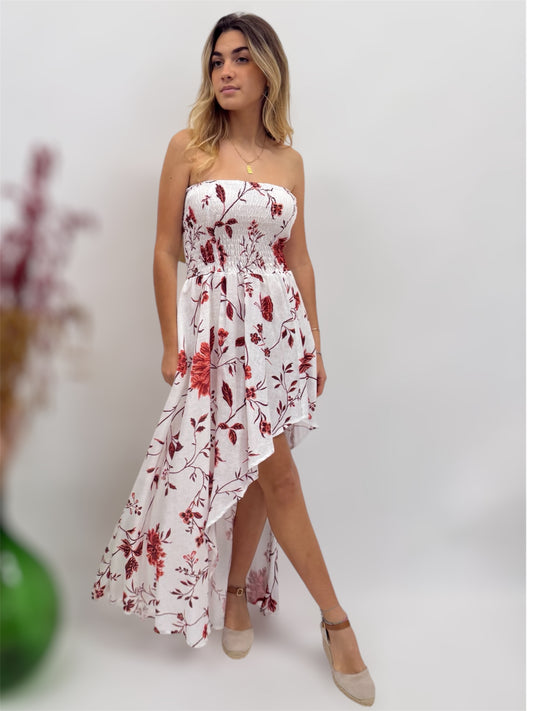ABITO CORTO AVANTI IN LINO STAMPATO MODA MARE POSITANO