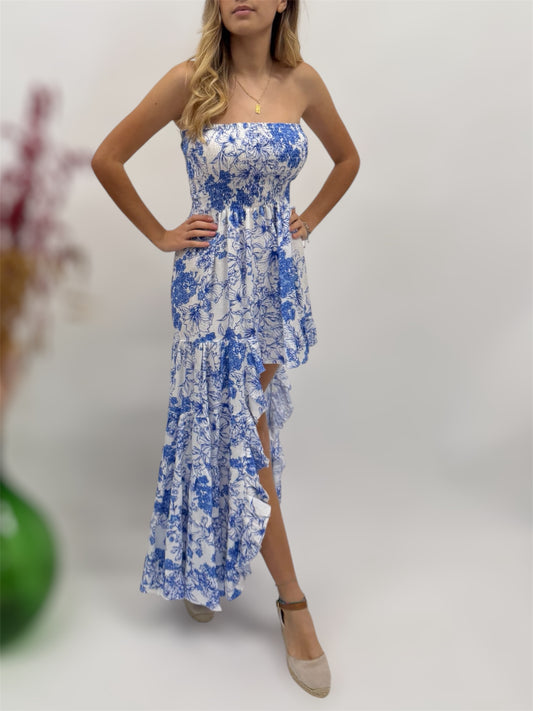 SHORT DRESS WITH PRINTED LINEN FRONT BEACH FASHION POSITANO MADE IN ITALY