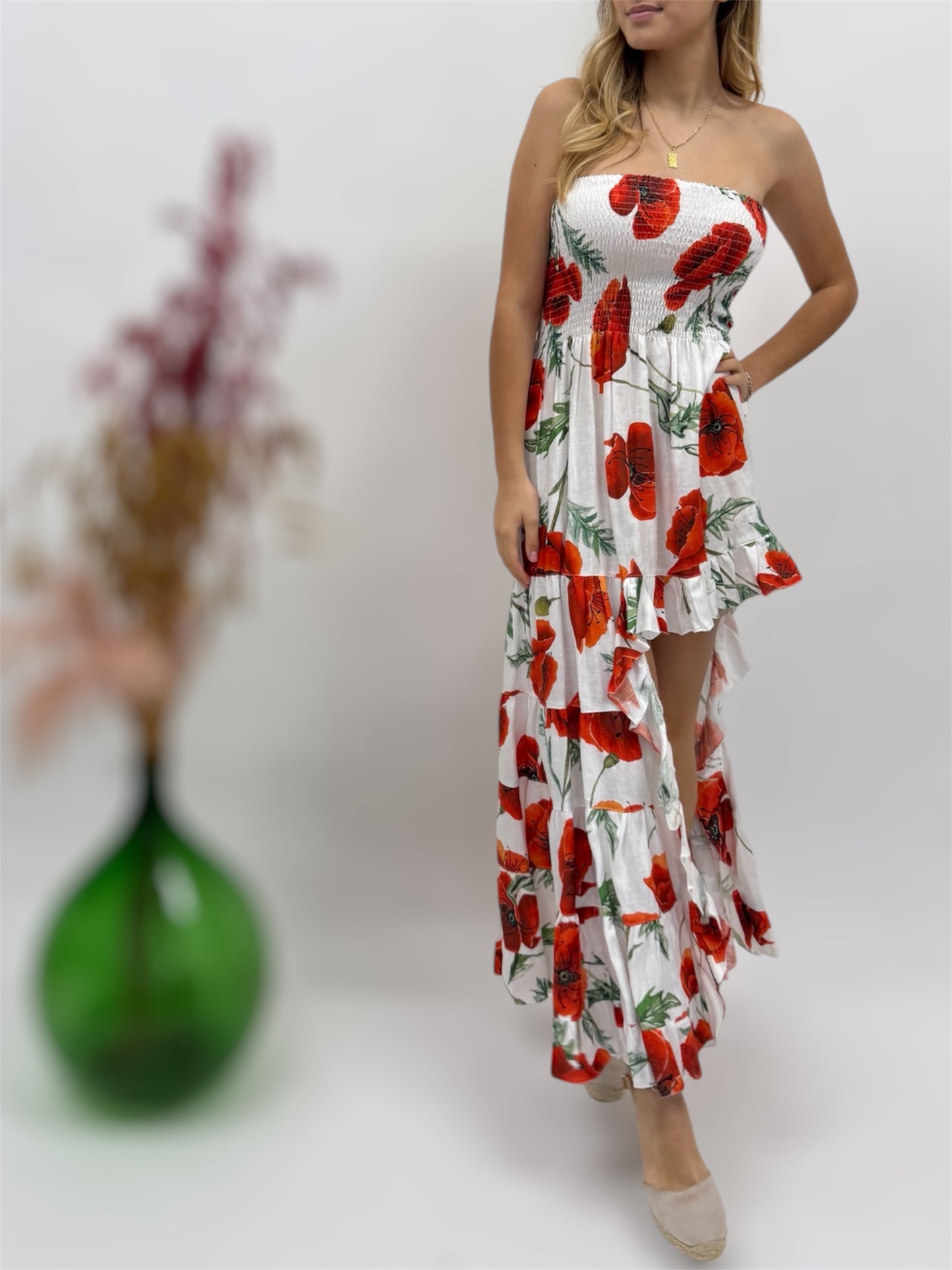 SHORT DRESS WITH PRINTED LINEN MADE IN ITALY POSITANO BEACH FASHION