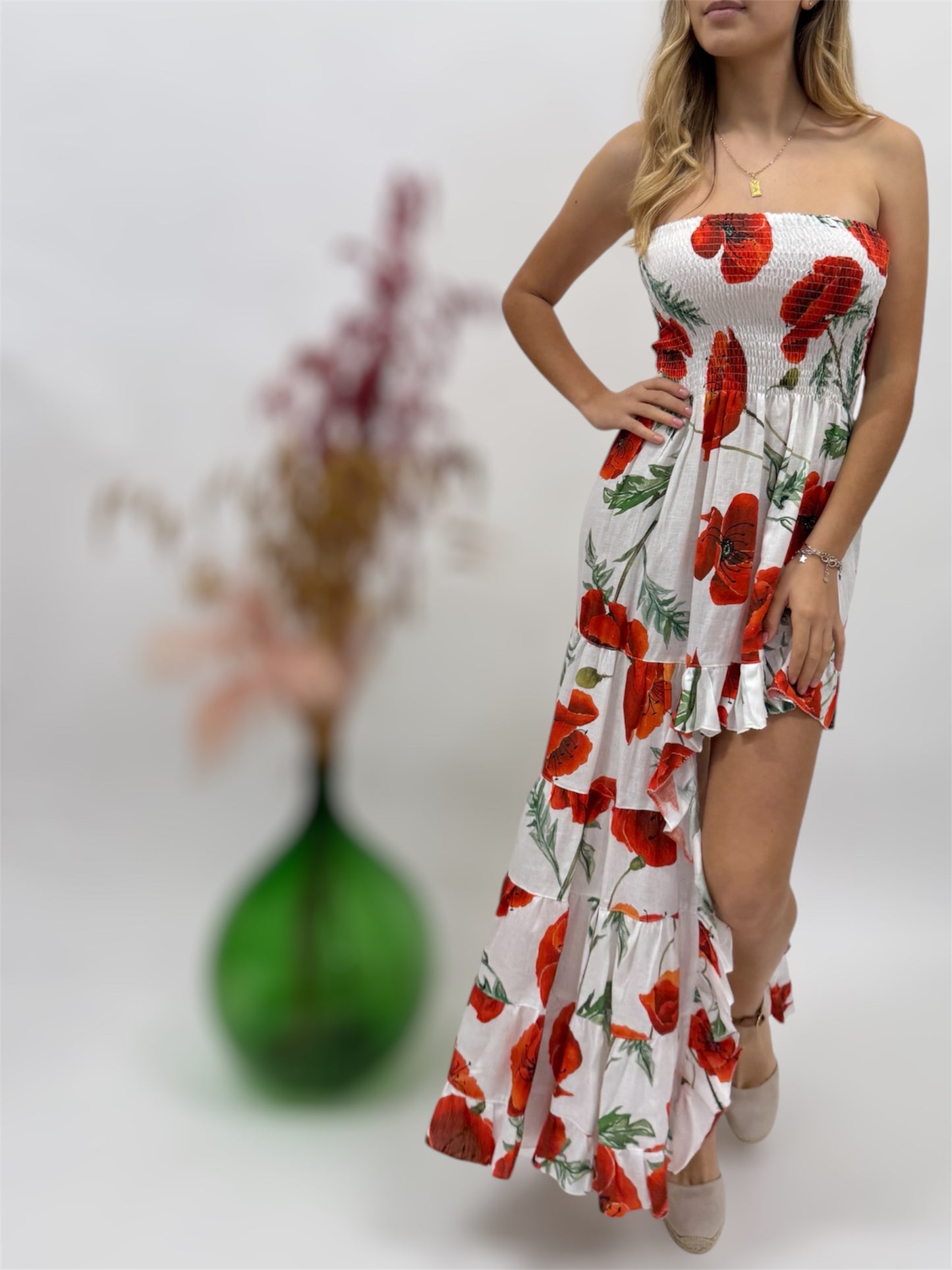 SHORT DRESS WITH PRINTED LINEN MADE IN ITALY POSITANO BEACH FASHION
