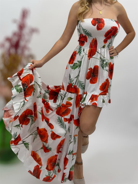 SHORT DRESS WITH PRINTED LINEN MADE IN ITALY POSITANO BEACH FASHION