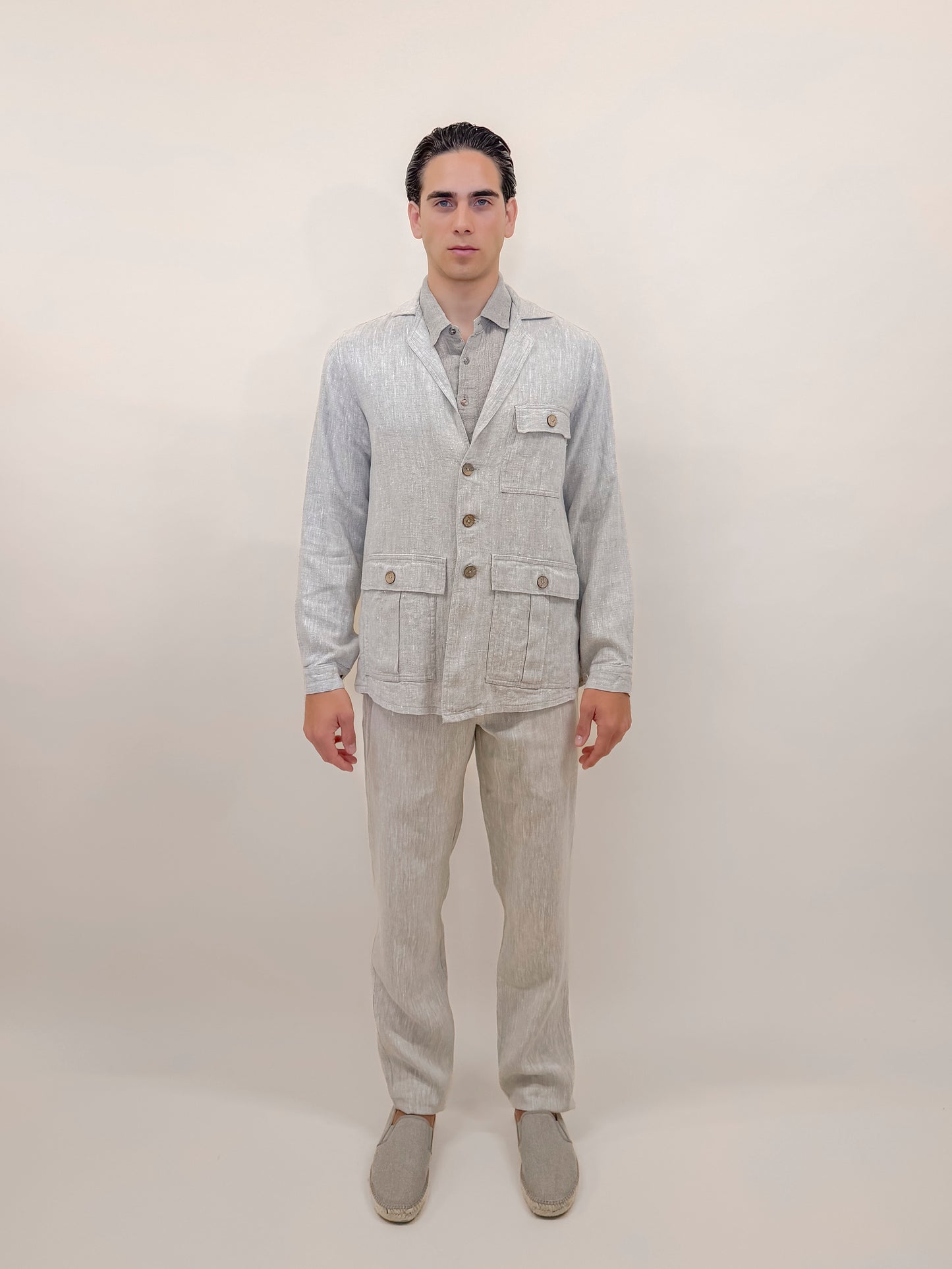 GIACCA CAMICIA IN PURO LINO SPORTIVA ECRÙ