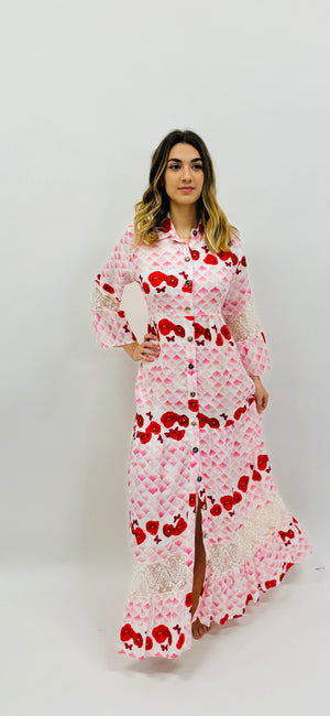 DRESS LUCY IN PINK MAJOLICA PRINTED LINEN