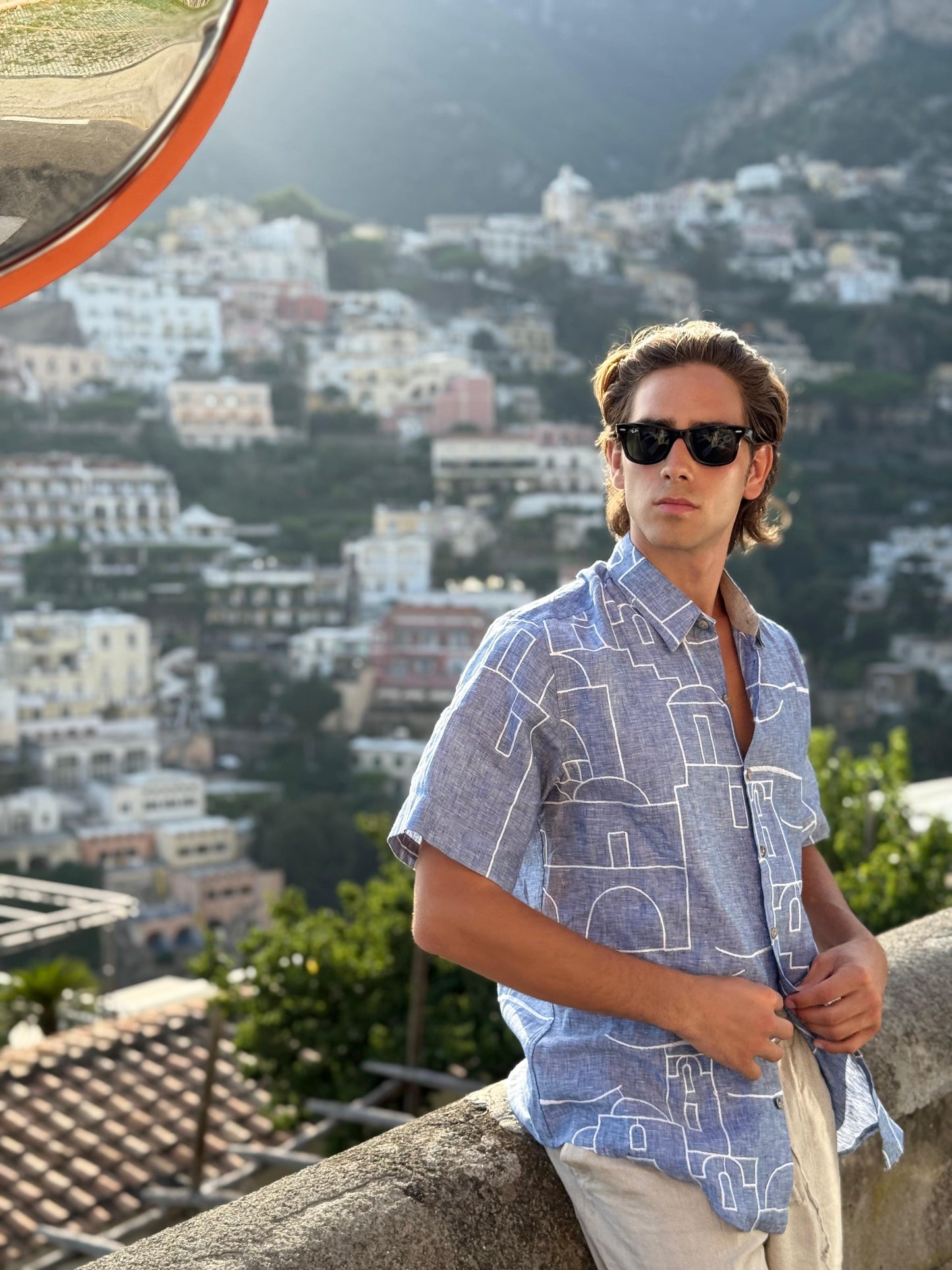 CAMICIA MEZZA MENICA POSITANO PATTERN EMBROIDERED OUTLINE