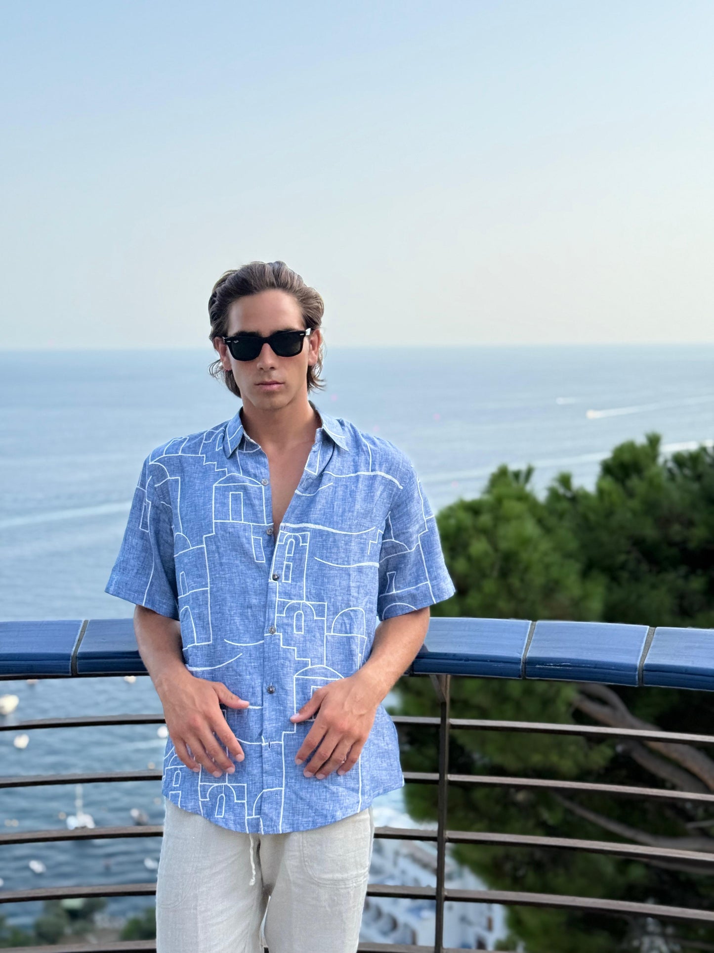 CAMICIA MEZZA MENICA POSITANO PATTERN EMBROIDERED OUTLINE