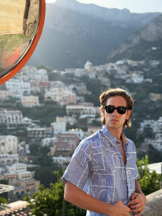 CAMICIA MEZZA MENICA POSITANO PATTERN EMBROIDERED OUTLINE
