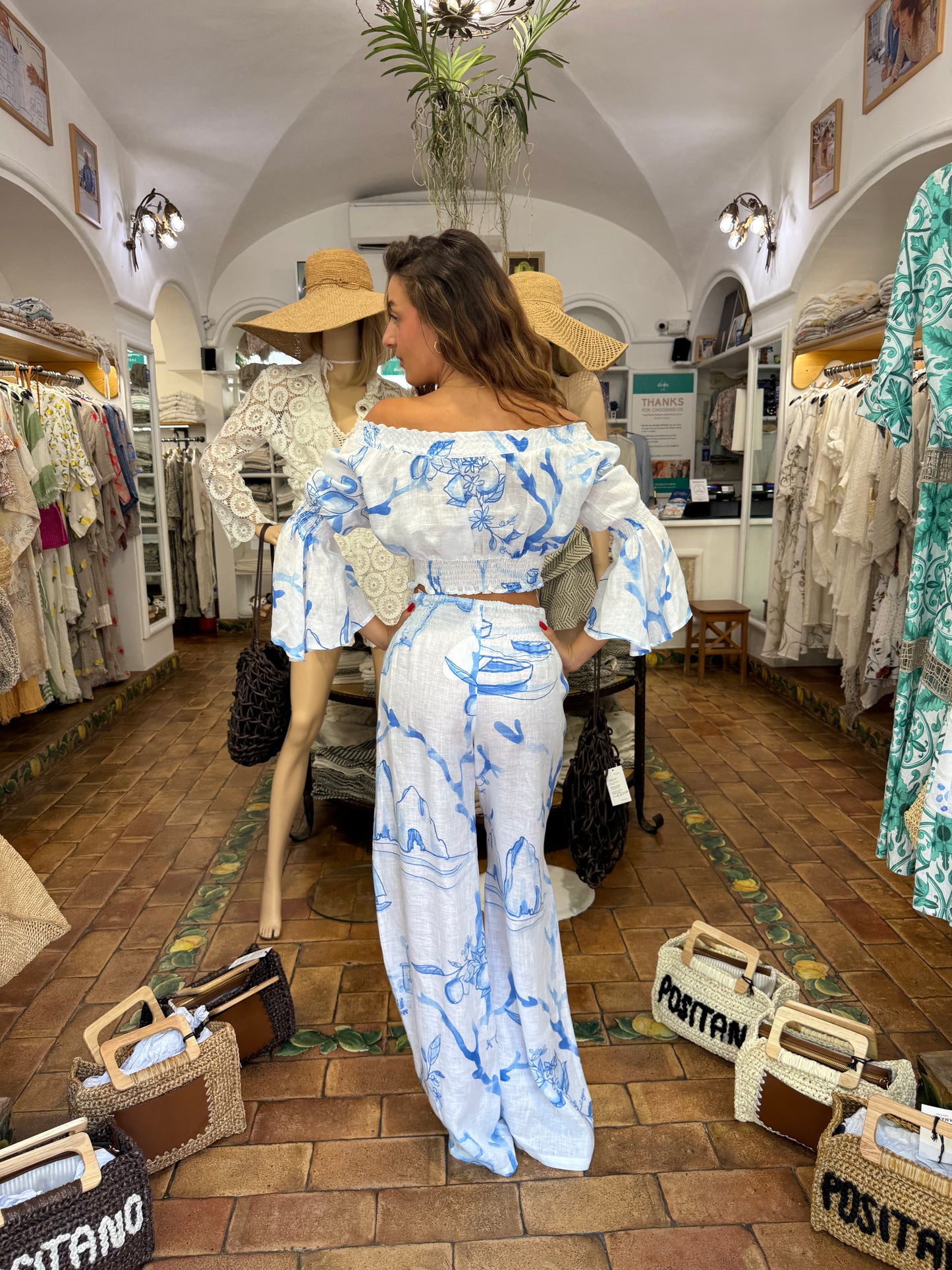 SET TOP E PANTALONE IN 100% LINO CAPRI MOOD MADE IN POSITANO