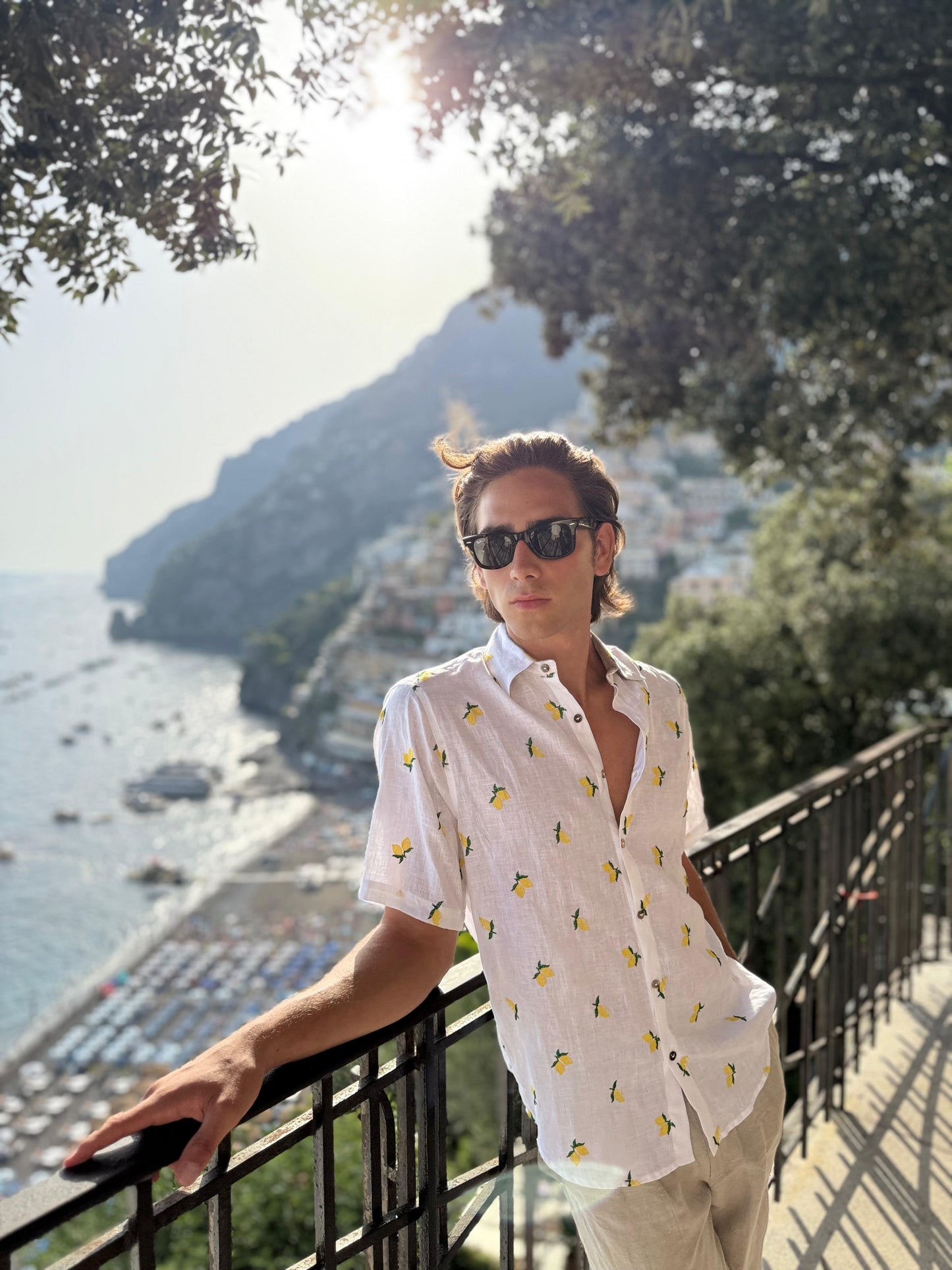 EMBROIDERED LEMON SHIRT FASHION BEACH POSITANO MADE IN ITALY